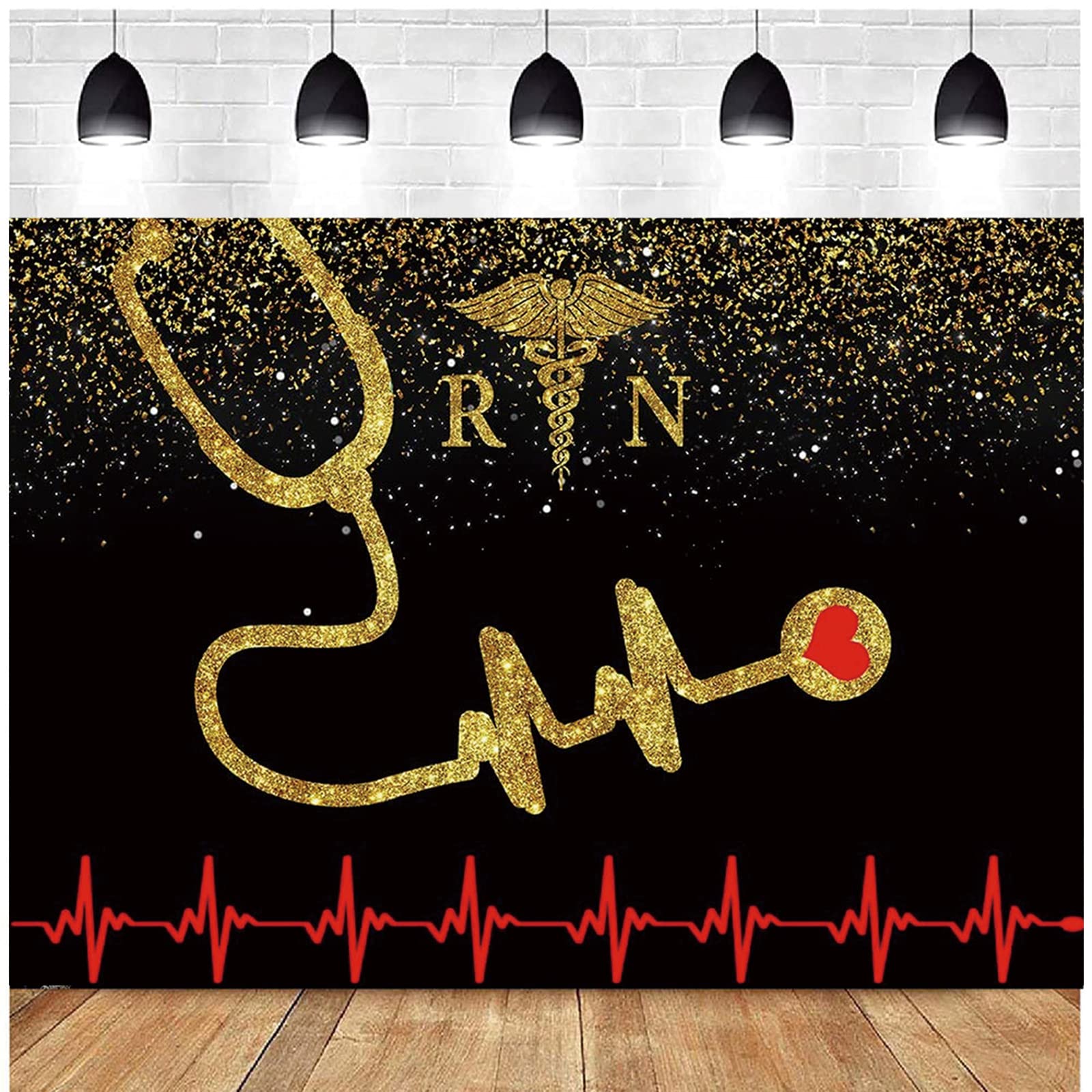 Gold Glitter Stethoscope Photography Backgrounds Red Heartbeat Curve Background Nurse Angel Backdrop Nurse Graduation Party Backdrop Photo Booth