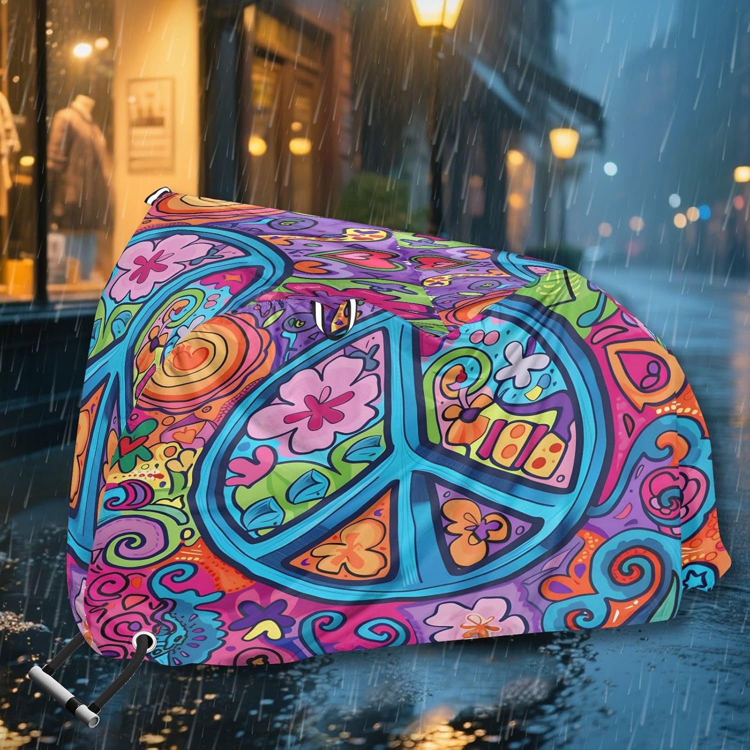 ALAZA Cute Peace Sign Bike Cover Waterproof Outdoor Ebike Bicycle Covers Tarp Protection for 1/2 Bikes, Sun UV Dust Wind Proof