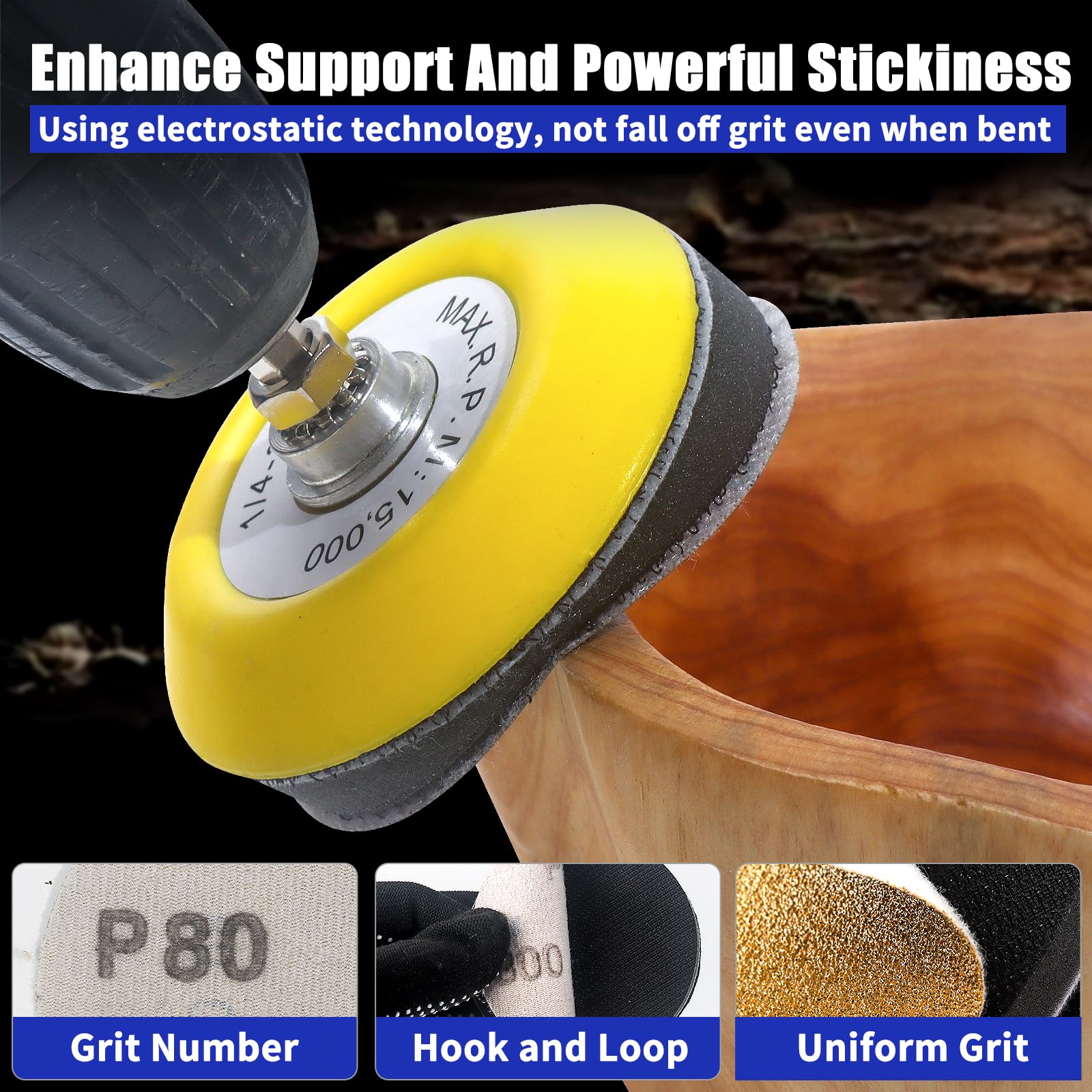 Pomsare 106PCS 75mm Sanding Discs Pad for Drill Sanding Attachments Mini Sander for Dremel Grinder Rotary Tools with 2Pcs 1/8 and 1/4 Inch Shank Backer Plate - Image 4