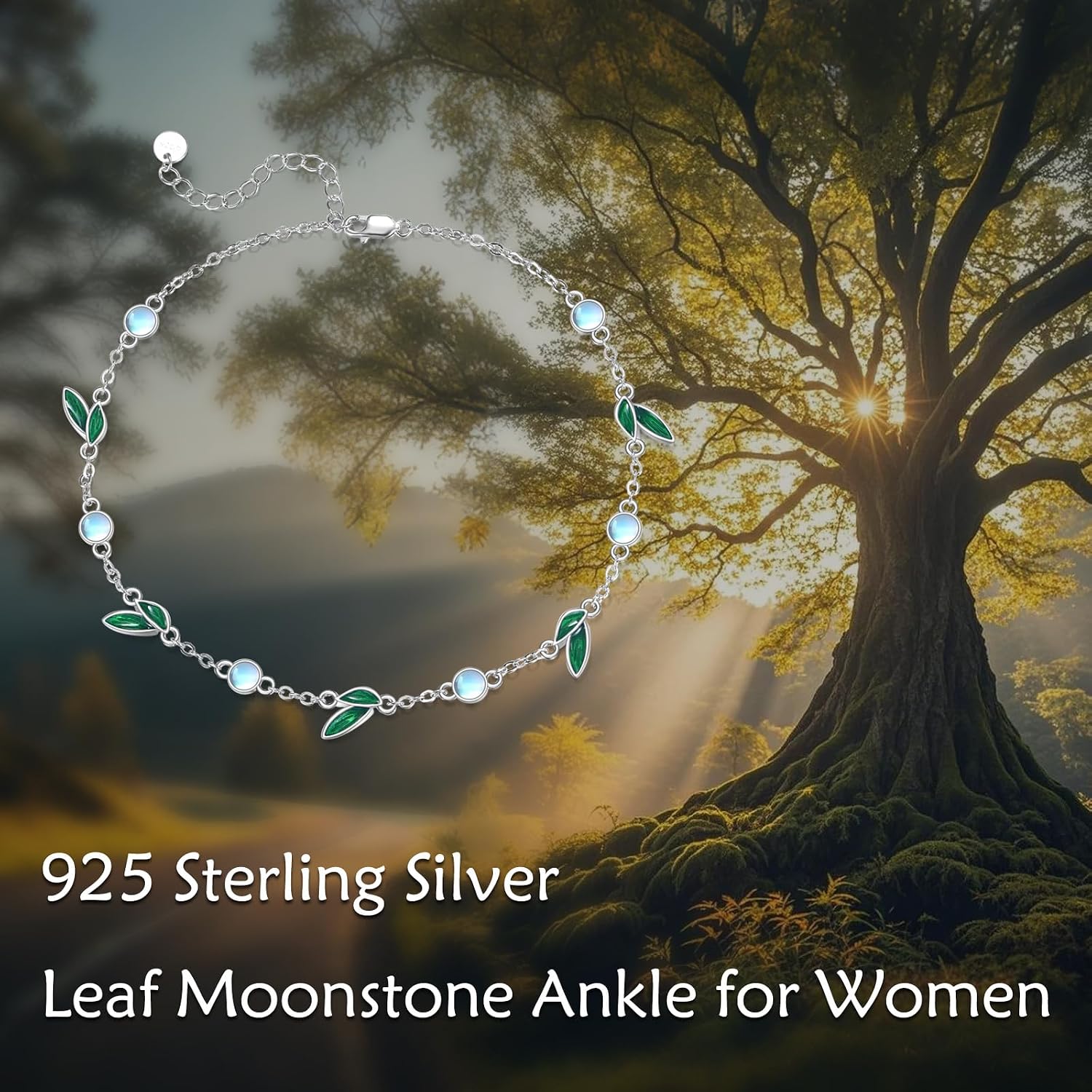 CRMAD 925 Sterling Silver Daisy/Sunflower Moonstone Anklet Daisy Flower Ankle Bracelet for Women Beach Dainty Jewelry
