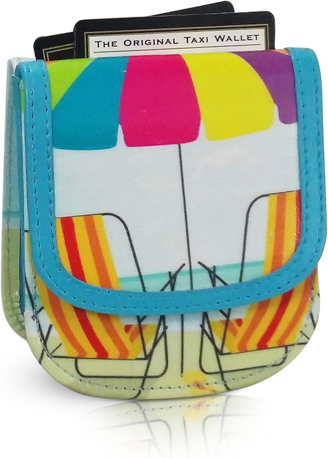 Beach Small Vegan Folding Minimalist Card Wallet for Women with Coin Purse
