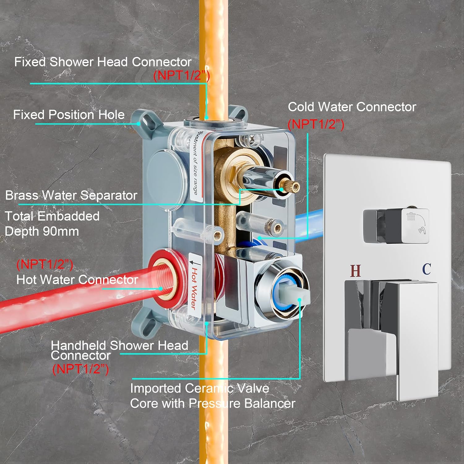 Suреr Brаndѕ Midanya Polish Chrome Bathroom Shower System Shower Faucet Set Wall Mount 8 Inch Square Rainfall Shower Head High Pressure Shower Fixture with Handheld Sprayer Rough-in Valve Body and Trim Included