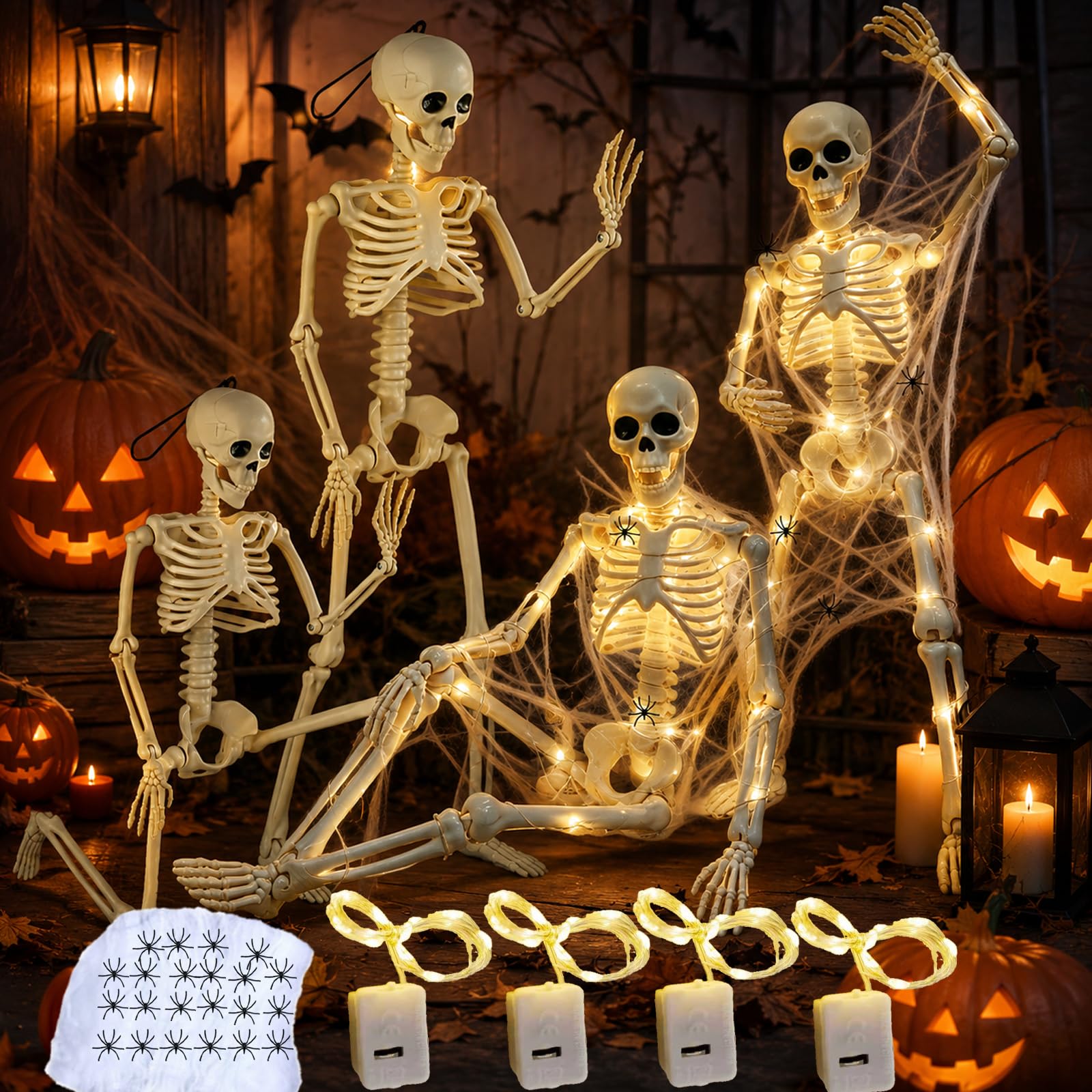 Esqueleto LED Decoración Halloween Set con 4 Esqueletos de 40 cm