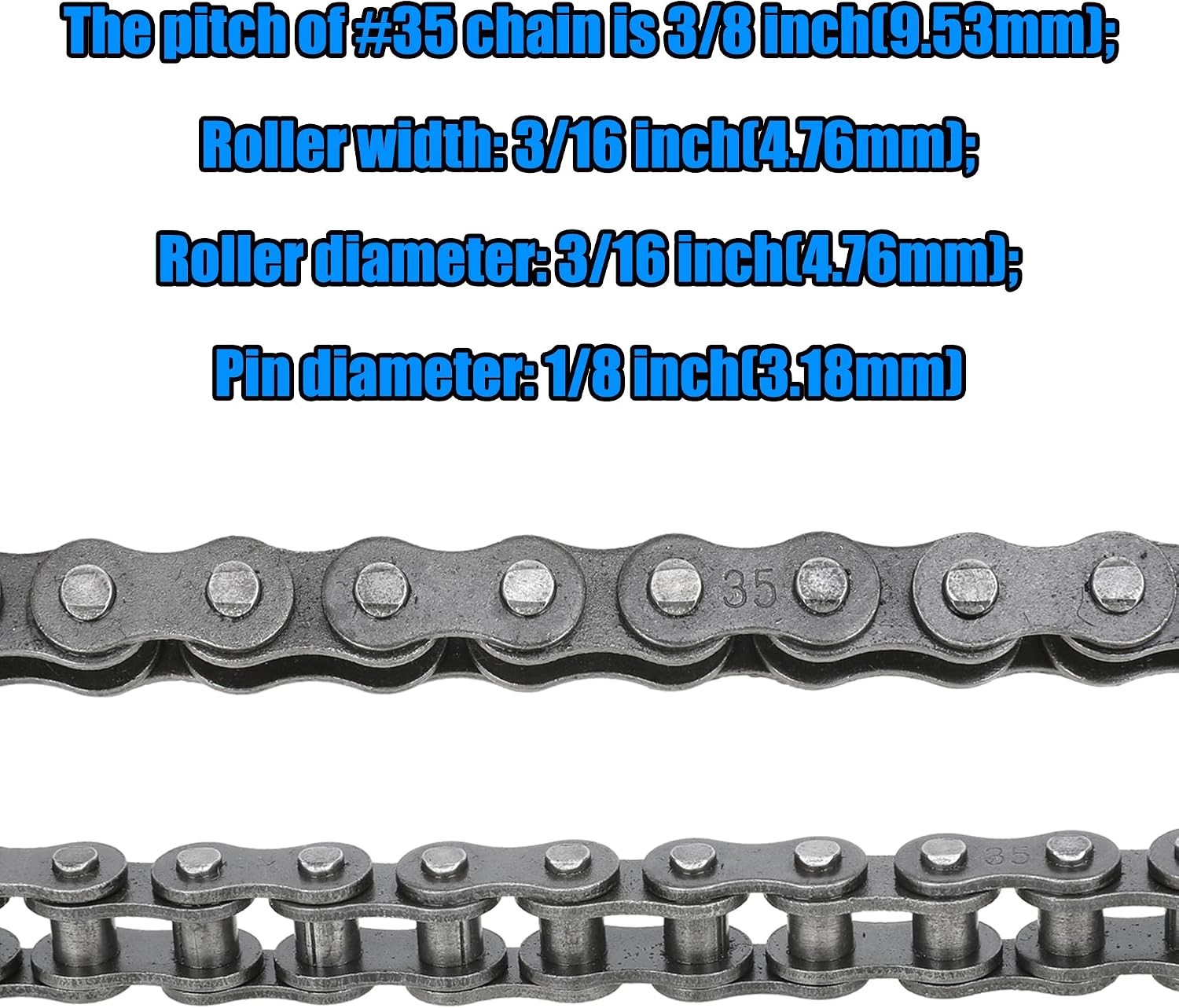 YOXUFA 35 Chain for Mini Bike Coleman CT100U CC100X Baja Doodle Bug DB30 Motovox MBX10 MBX11 Mega Moto MM-B80 105cc Predator 79cc 97cc 100cc Engine Parts with Mini Bike Chain Tensioner (140 Links)