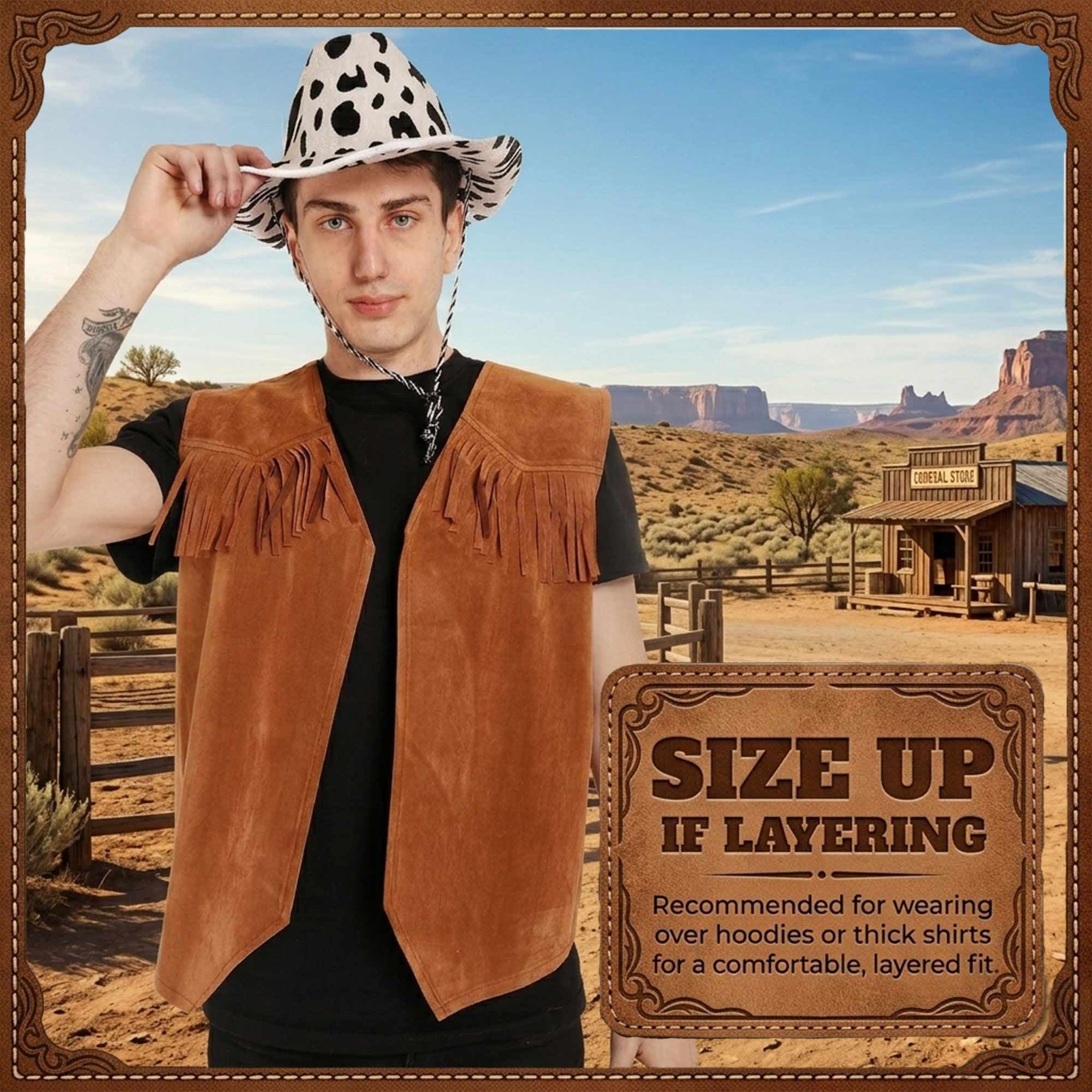 Wildarms Gilet da cowboy occidentale da uomo, perfetto per Halloween, carnevale e feste a tema