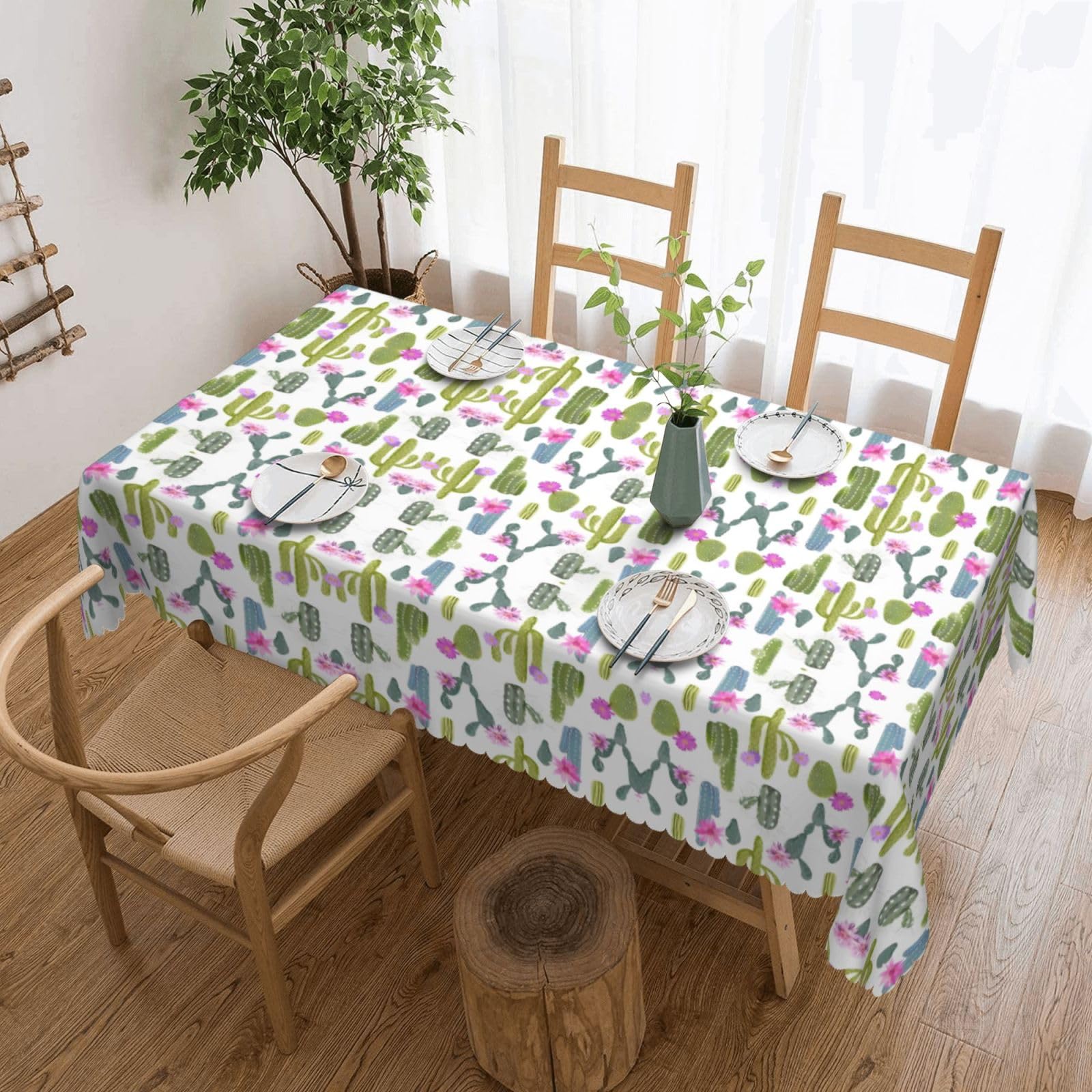 HLSBSSL Blooming Cactus Patterned square lace tablecloth, wrinkle-resistant and durable, suitable for dining tables, parties, etc.