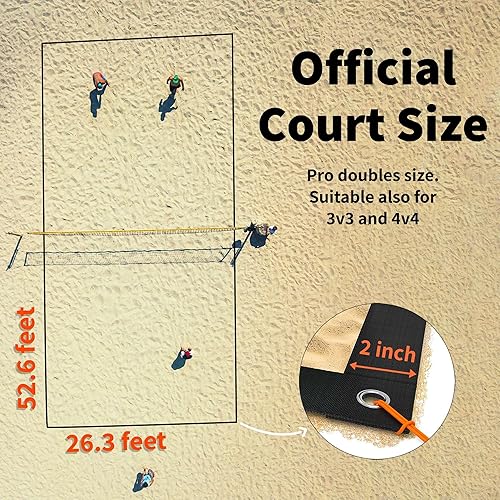 Miniatura 4 de Líneas de voleibol de playa para arena, juego de líneas de límite portátiles de 2 pulgadas para exteriores + anclajes de arena y bolsa de red.