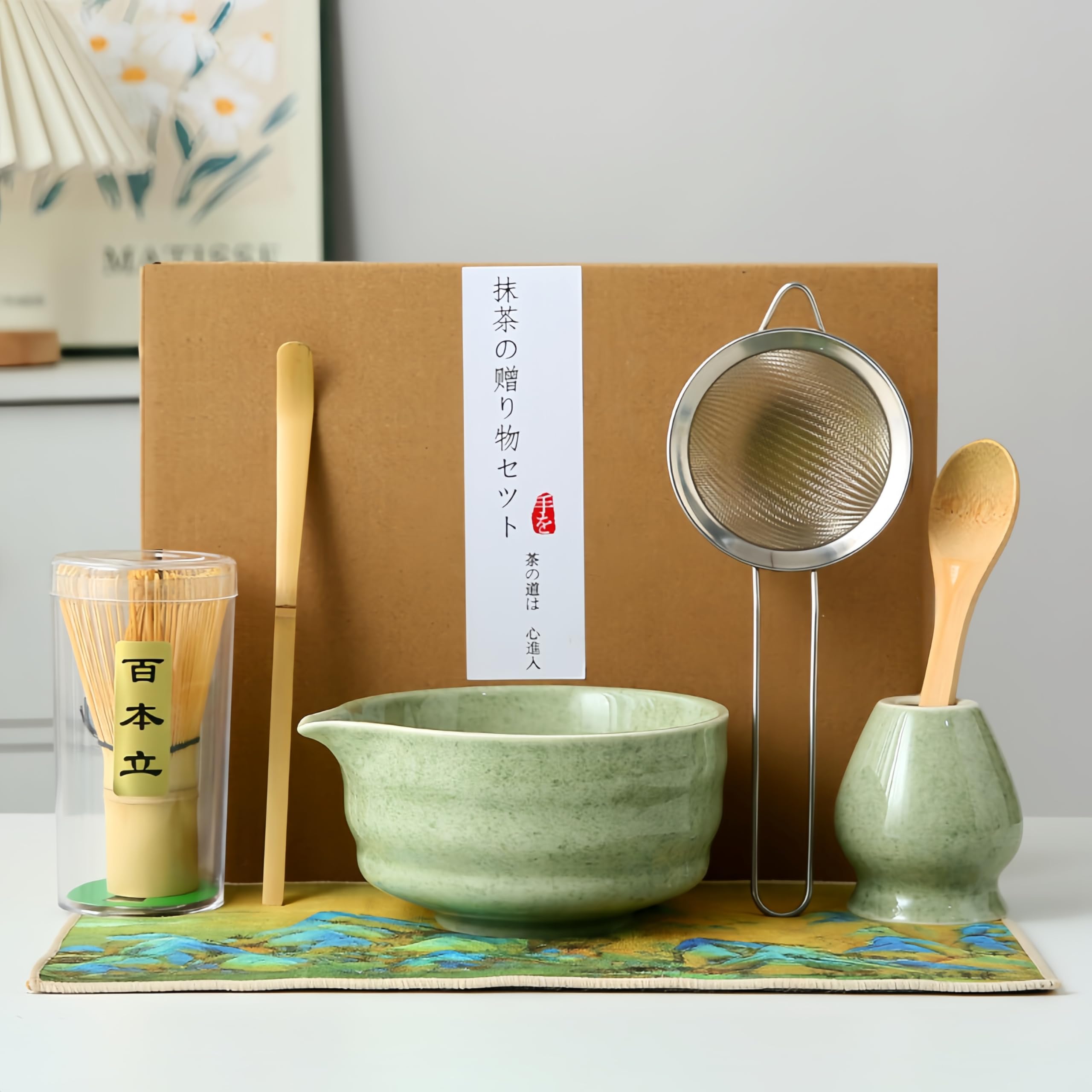 Ceramic Matcha Bowl 7 Piece Tea Ceremony Set Chasen Whisk Scoop 12oz