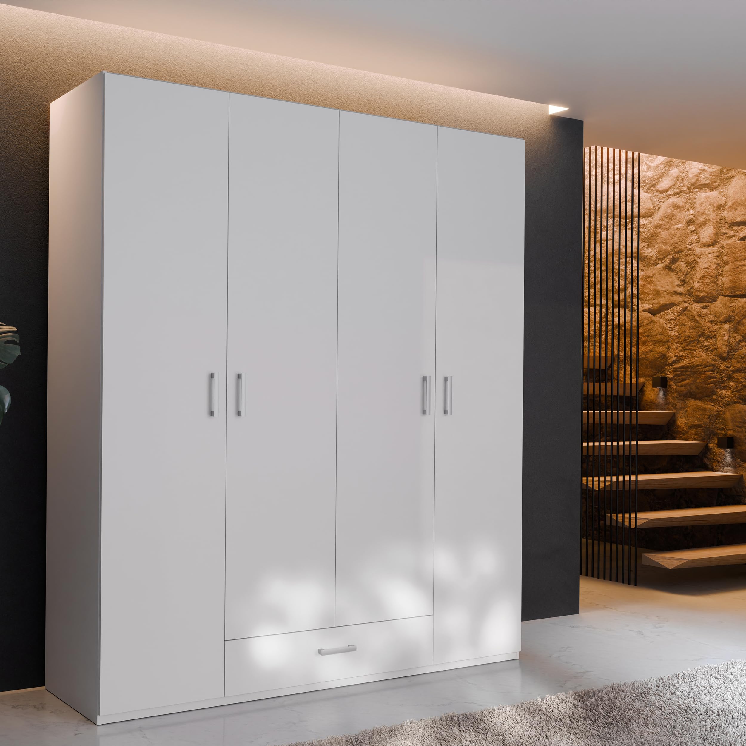 Forte ECONOBOX 2 Kleiderschrank 178, Moderner Schrank mit viel Stauraum, 4-türig, Holzwerkstoff, Weiß, 177,5 cm breit, 210,5 cm hoch, 54,2 cm tief