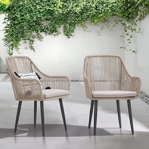 Miniatura 2 de Patiorama Outdoor Dining Chairs, Patio Dining Chair Set of 2, All-Weather Woven Rope Rattan Chairs, Outdoor Dining Wicker Chairs with Armrests for