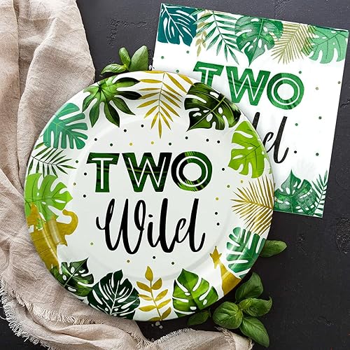 Miniatura 6 de Dos decoraciones de cumpleaños salvaje, temática de selva de safari para fiesta de 2º cumpleaños, incluye pancarta, telón de fondo, platos, vasos,