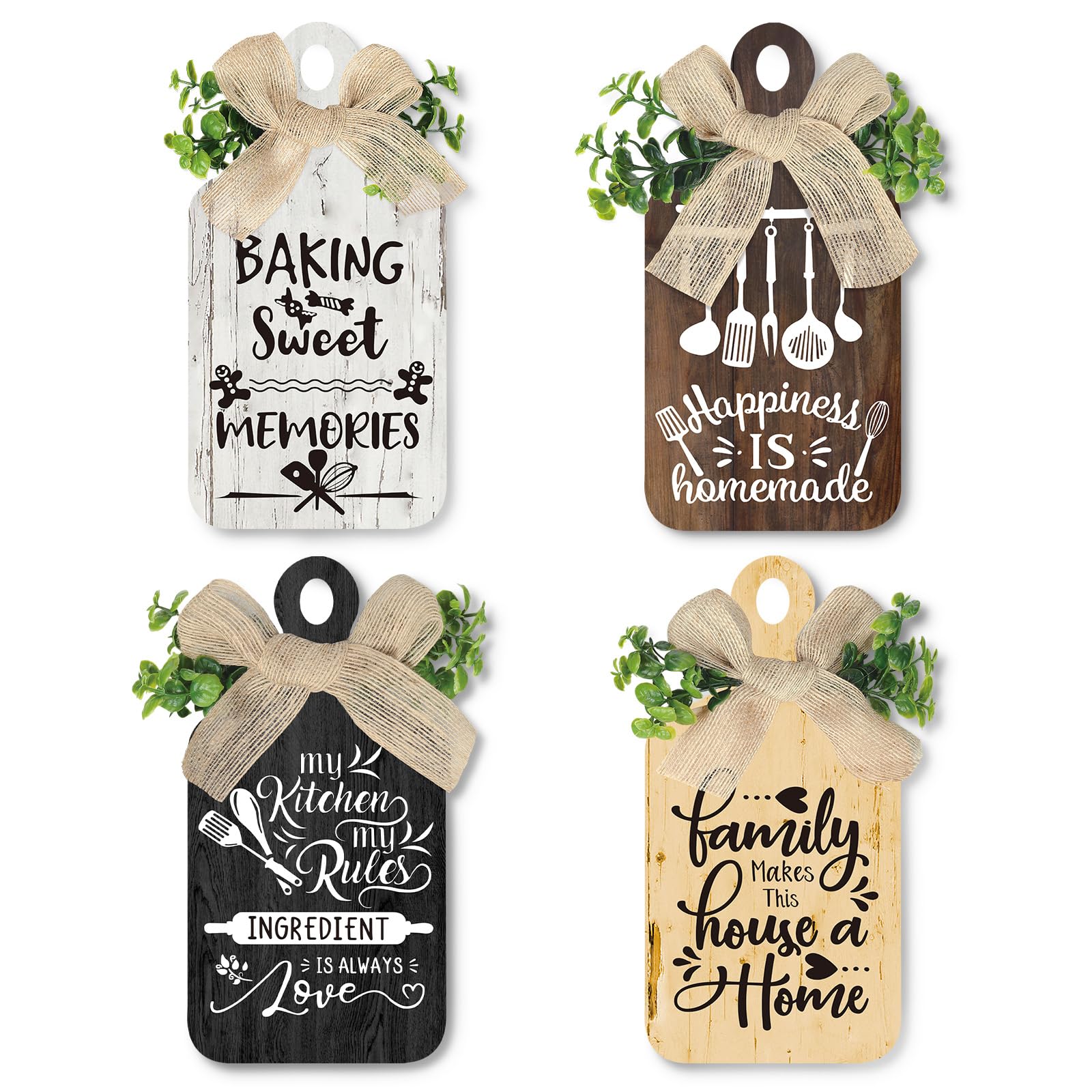 Arquiel 4Pcs Rustic Cottage Kitchen Wooden Wall Art Decor (5.5 x 11 Inches)