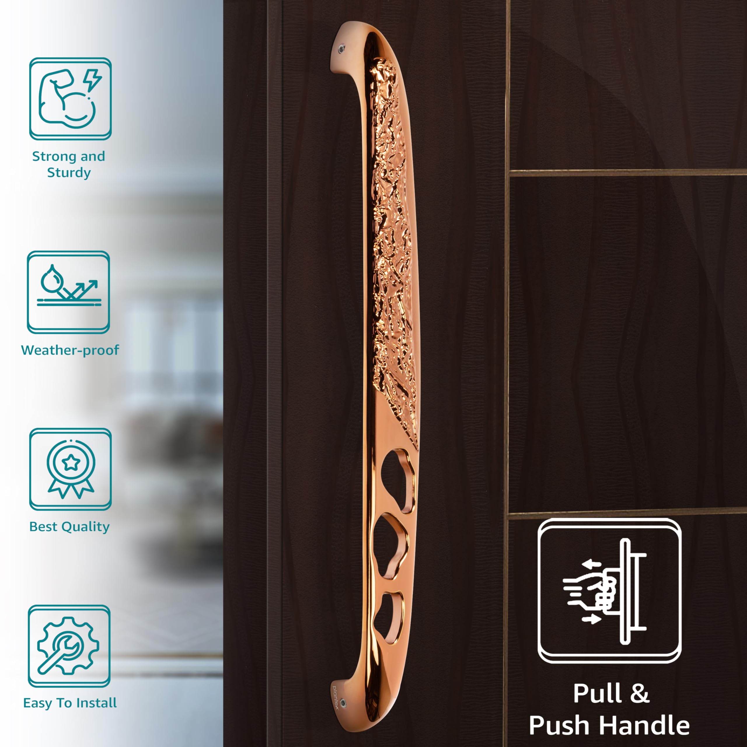 Plantex Heavy Duty Door Handle for Main Door/13-inches Main Door Handle/Pull Push Handle for Home/Hotel/Office - Pack of 1 (311-PVD Rose Gold Finish) - 3 Years Warranty — Amazon image 3