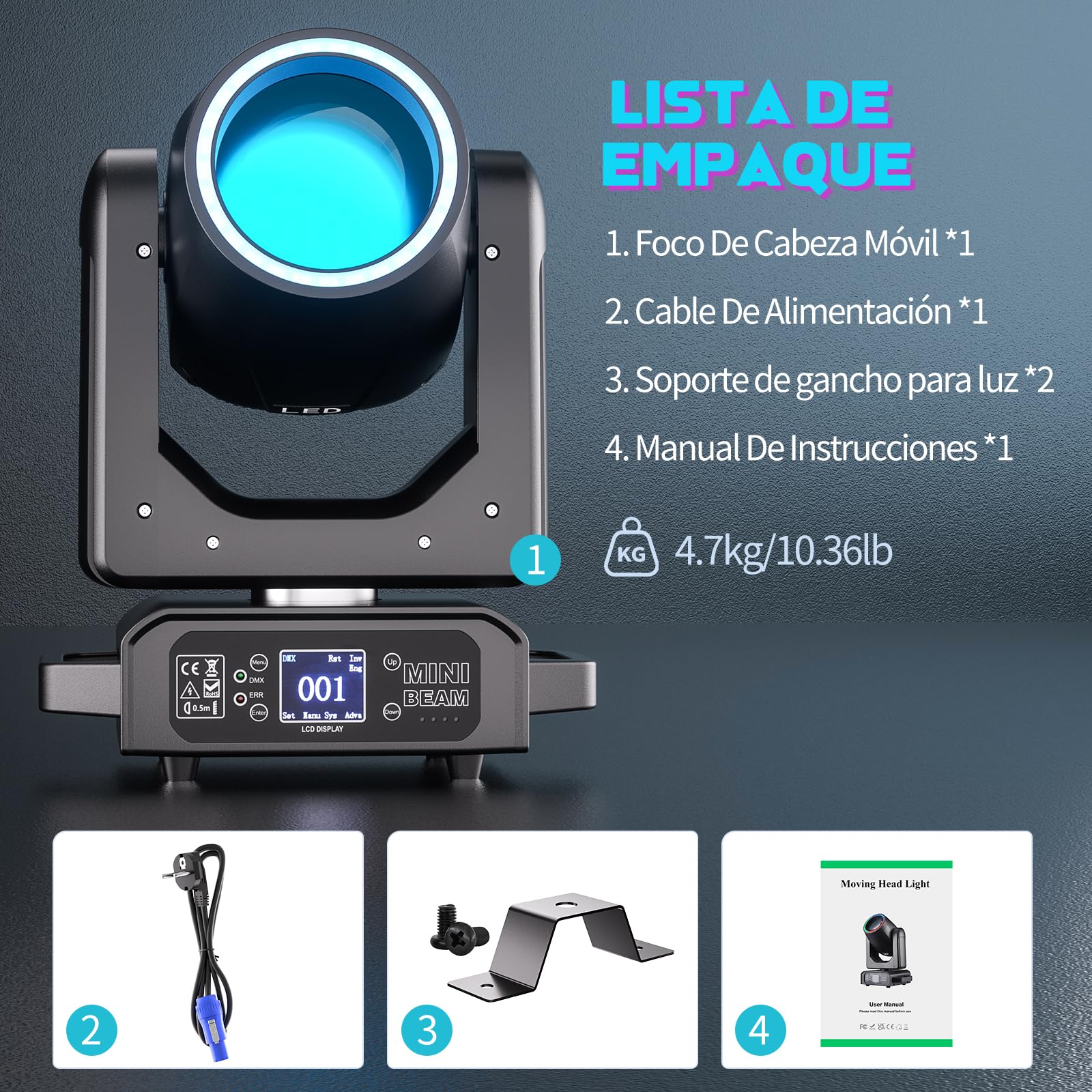 4 pezzi Teste Mobili LED 200W Beam Luce da Palcoscenico 7+1 Colori 12 Gobos Mini illuminazione di scena con Striscia luminosa 18 Prisma Focus Elettronico Luce di Scena per Natale Club DJ Discoteca