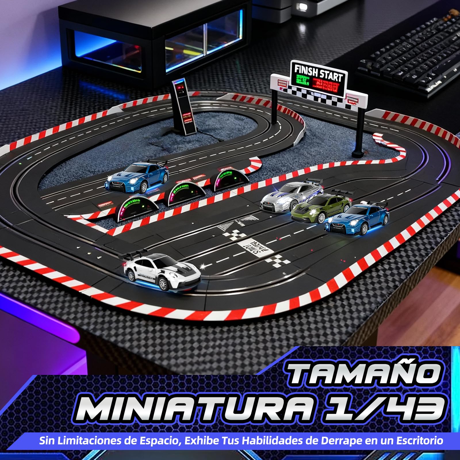 YOOHBERRYS Coche RC Drift Pro, 1:43 Mini RC Drift Car, 4WD Coche Radiocontrol con Giroscopios y Luces LED, 15km/h, Coche Teledirigido de Juguete para Niños de 14+ Años (Gris)