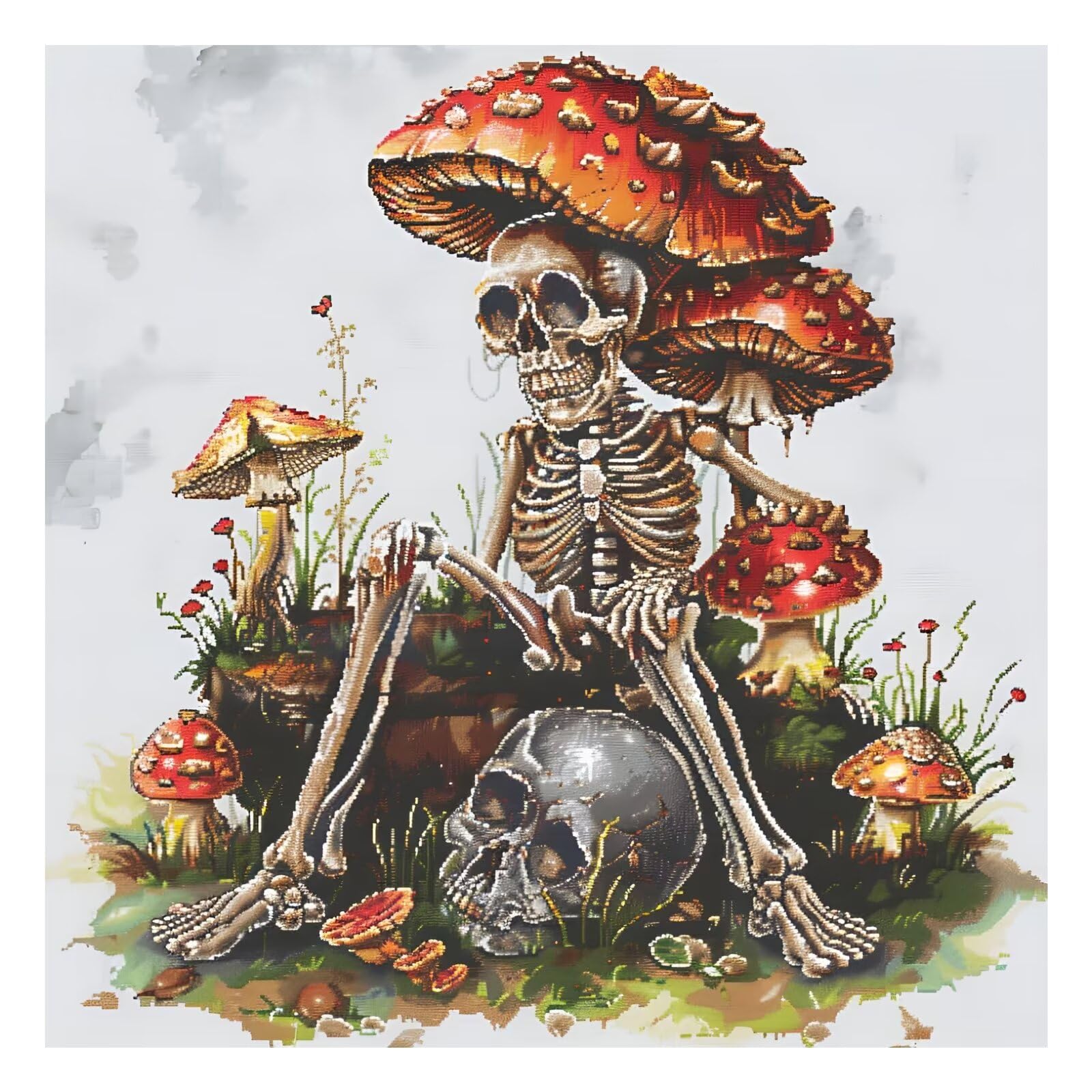Xinpinzhou Skeleton Cross Stitch Kit For Adults - 11 Count Pre-Printed Cloth, Full Kit With Thread & Needles - 36x36cm Wall Decor
