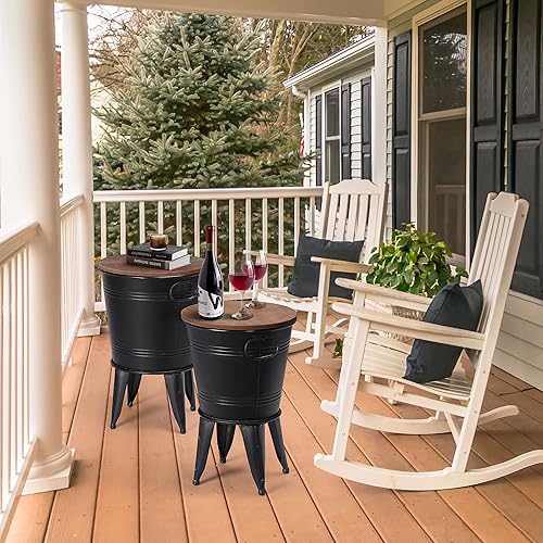 Miniatura 4 de RUSTOWN Mesa auxiliar decorativa de granja, mesa de café o cóctel con extremo galvanizado rústico antiguo, contenedor de metal con tapa redonda de