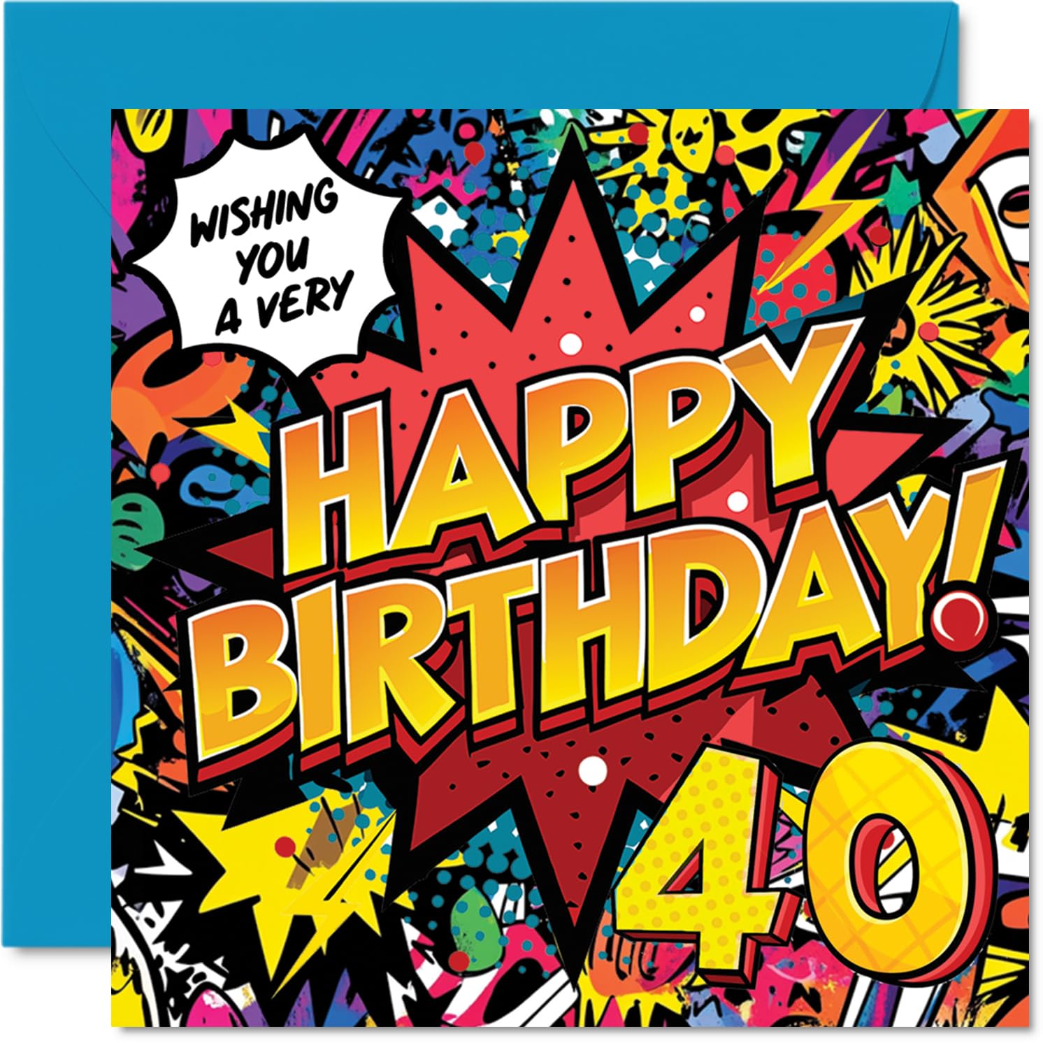 40th Birthday Cards for Women Men - Comic Book Pow! - Happy Birthday Card for 40 Year Old Woman Man Neighbour Niece Brother Cousin, 145mm Bday Greeting Cards