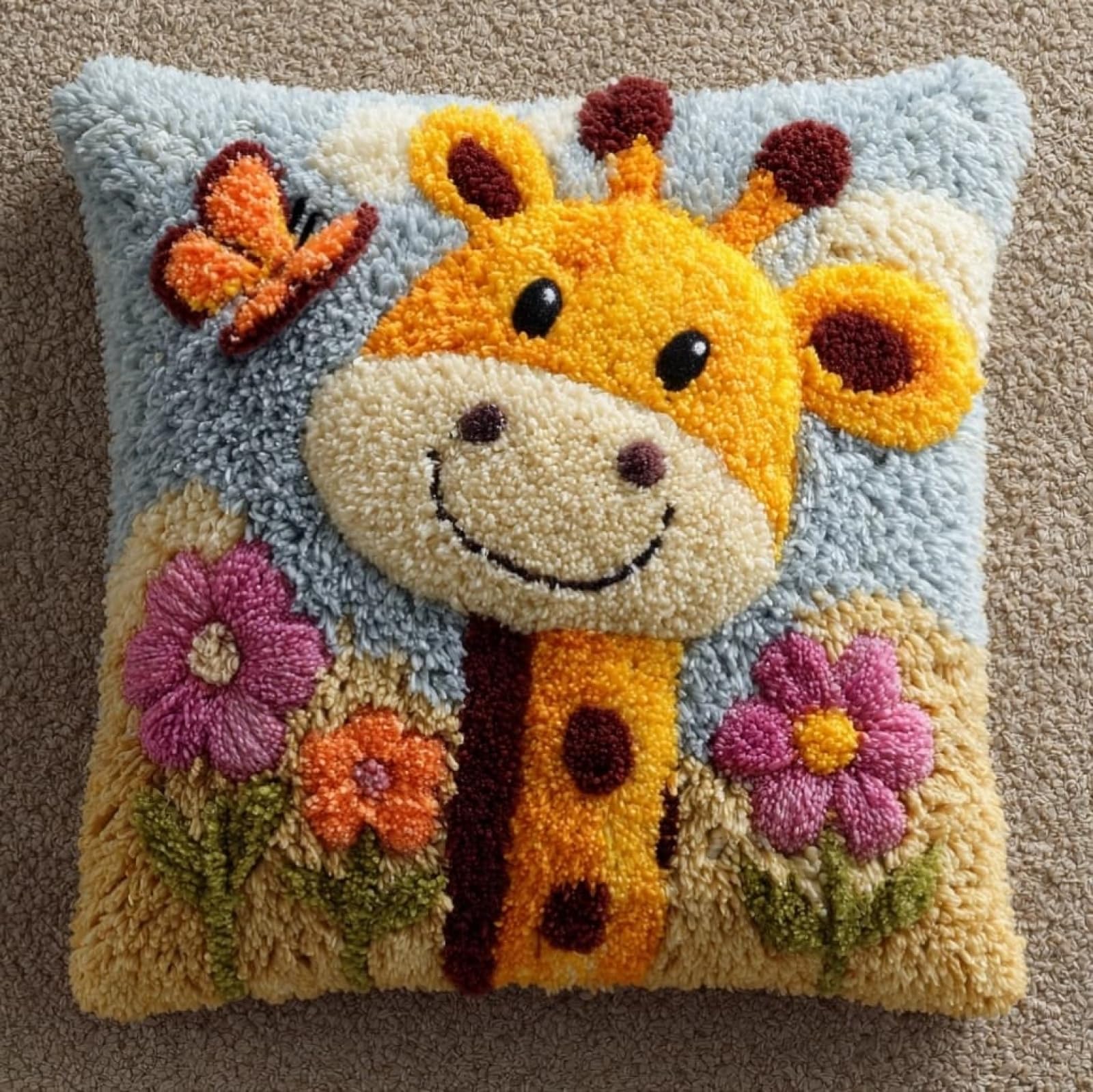 Wallustrioaw Giraffe And Butterfly Latch Hook Pillow Cover Kits,