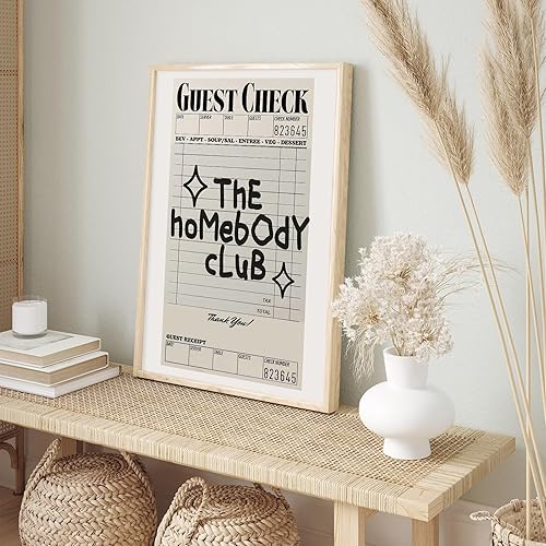 Miniatura 5 de The Homebody Club Guest Check Wall Art - Póster moderno en blanco y negro, pintura funky, decoración de cuadros en blanco y negro, arte de pared en