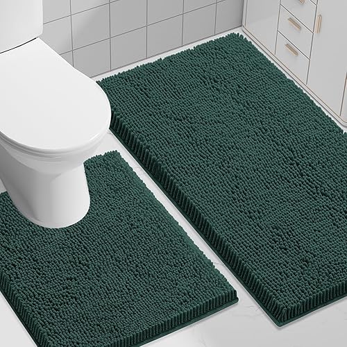 Miniatura 120 de Smiry - Juego de alfombras de baño de 2 piezas, suaves, absorbentes, de felpilla, lavables a máquina, antideslizantes, para bañera, ducha y piso Gris
