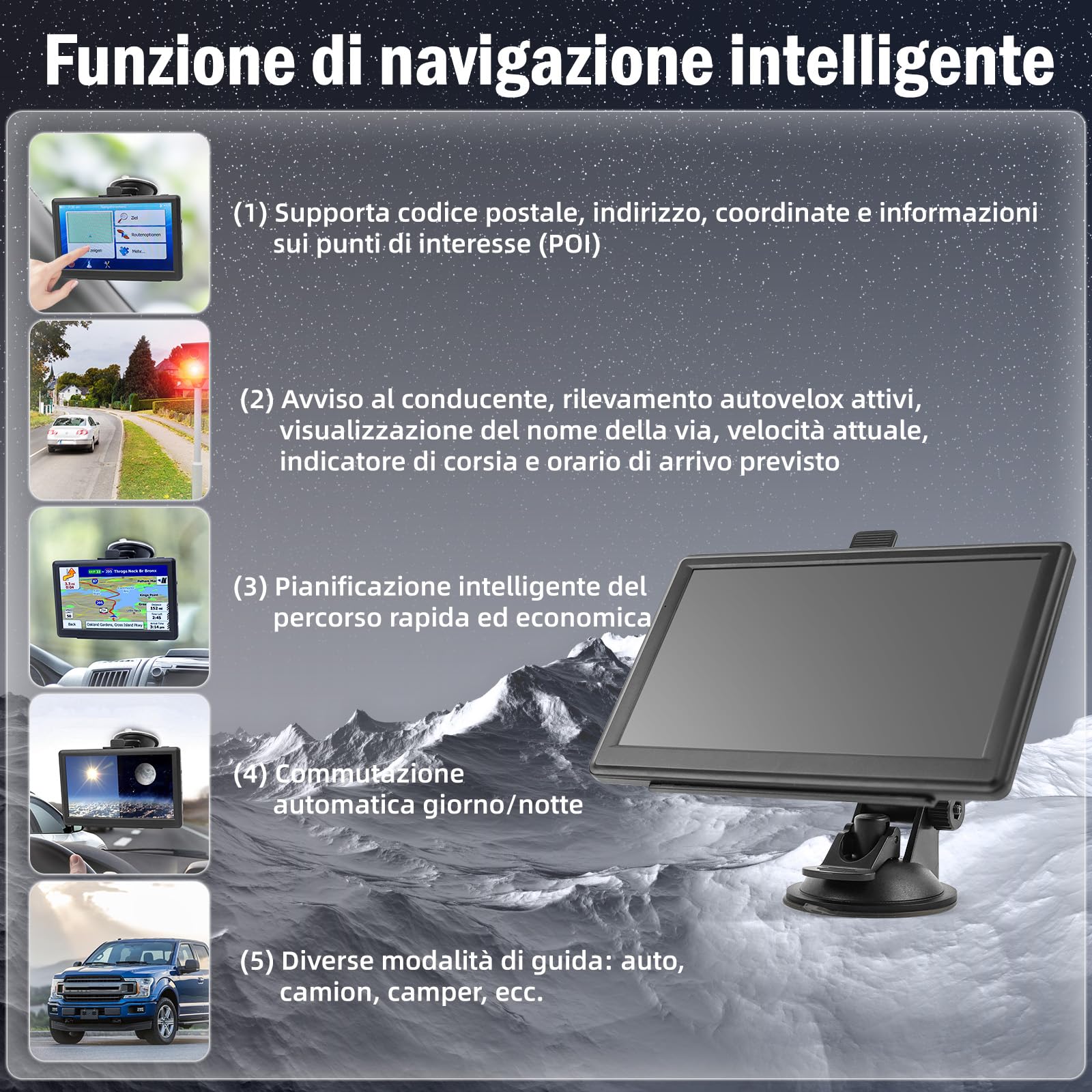 Kit navigazione GPS universale 7 pollici auto camion camper con supporto trasmettitore FM