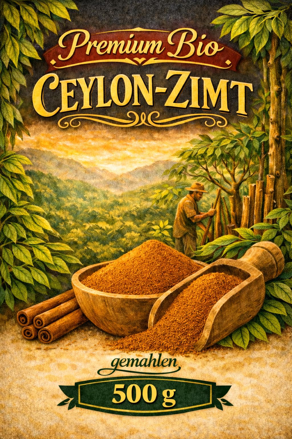 BIO Ceylon Zimt gemahlen - 500g - Premium Cinnamomum verum – mild & aromatisch für Porridge, Kaffee & Backen