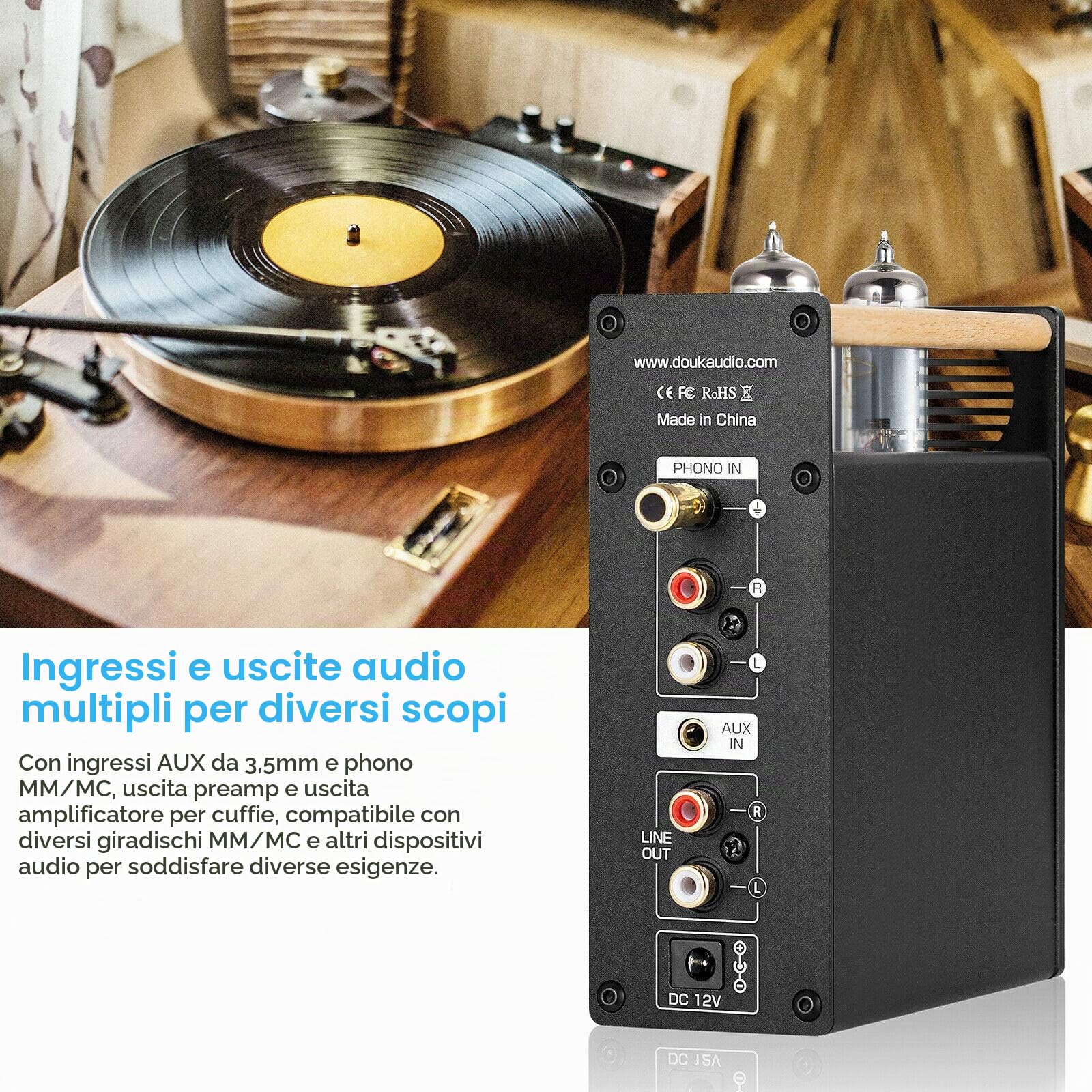Nobsound T3 Plus Mini tubo sottovuoto MM/MC Phono Stage amplificatore per cuffie Tube Preamp