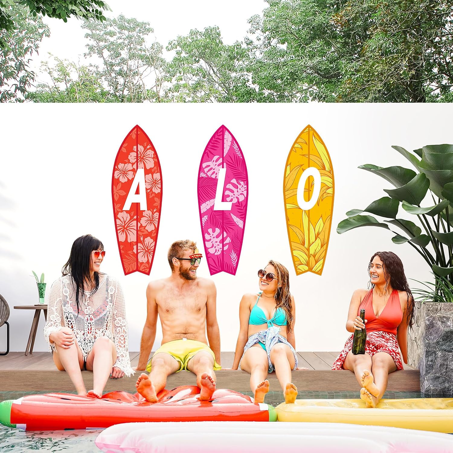 Kolldenn 5 Pcs 28" Tall Summer Aloha Surfboard Cut Outs Accents Set Paper Beach Signs Cutouts Wall Decor for Hawaii Tropical Pool Surf Party Bulletin Board Decorations