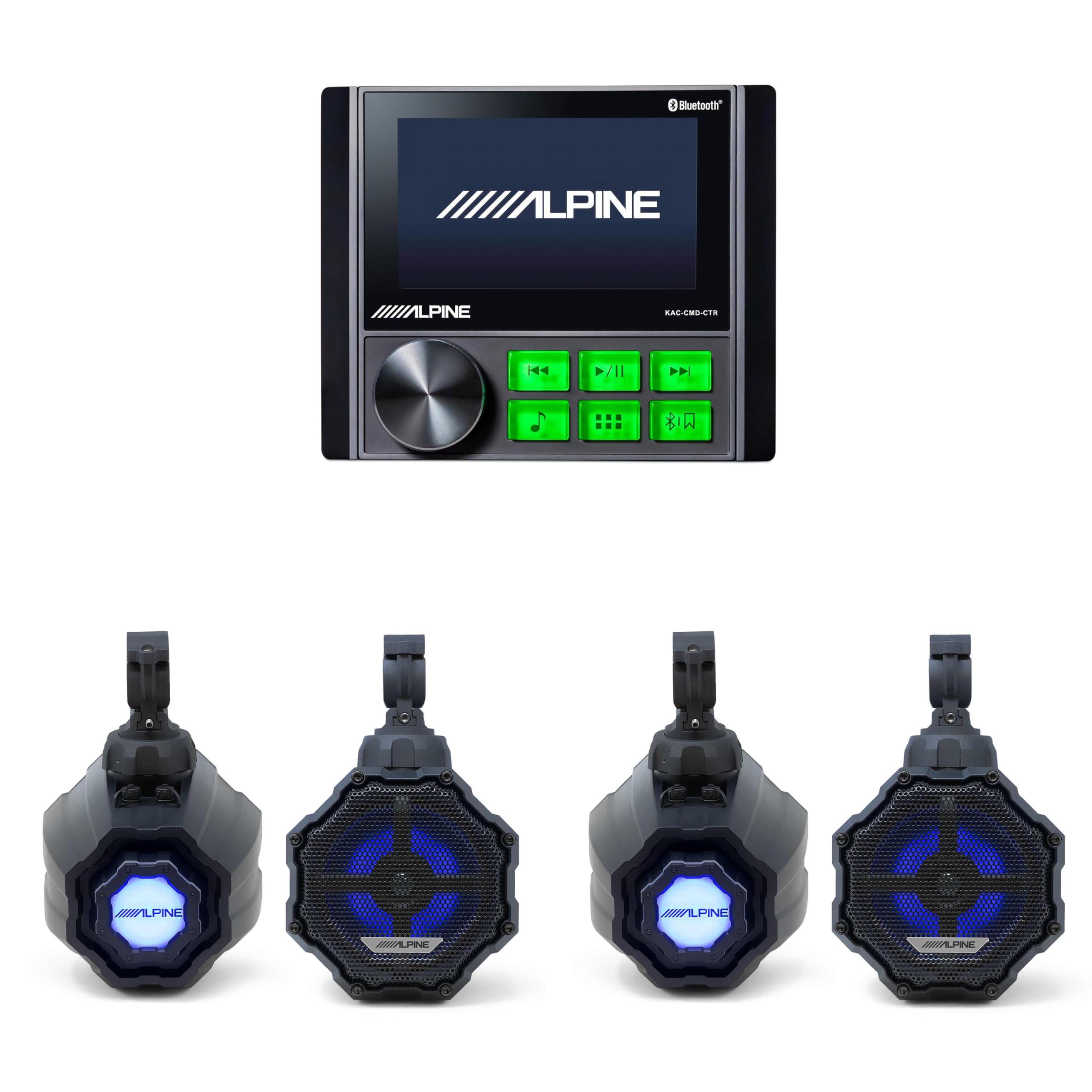 Alpine KAC-CMD-CTR Power Sports/Marine Source & (2 Pair) SPV-65RGB-CAN 6.5