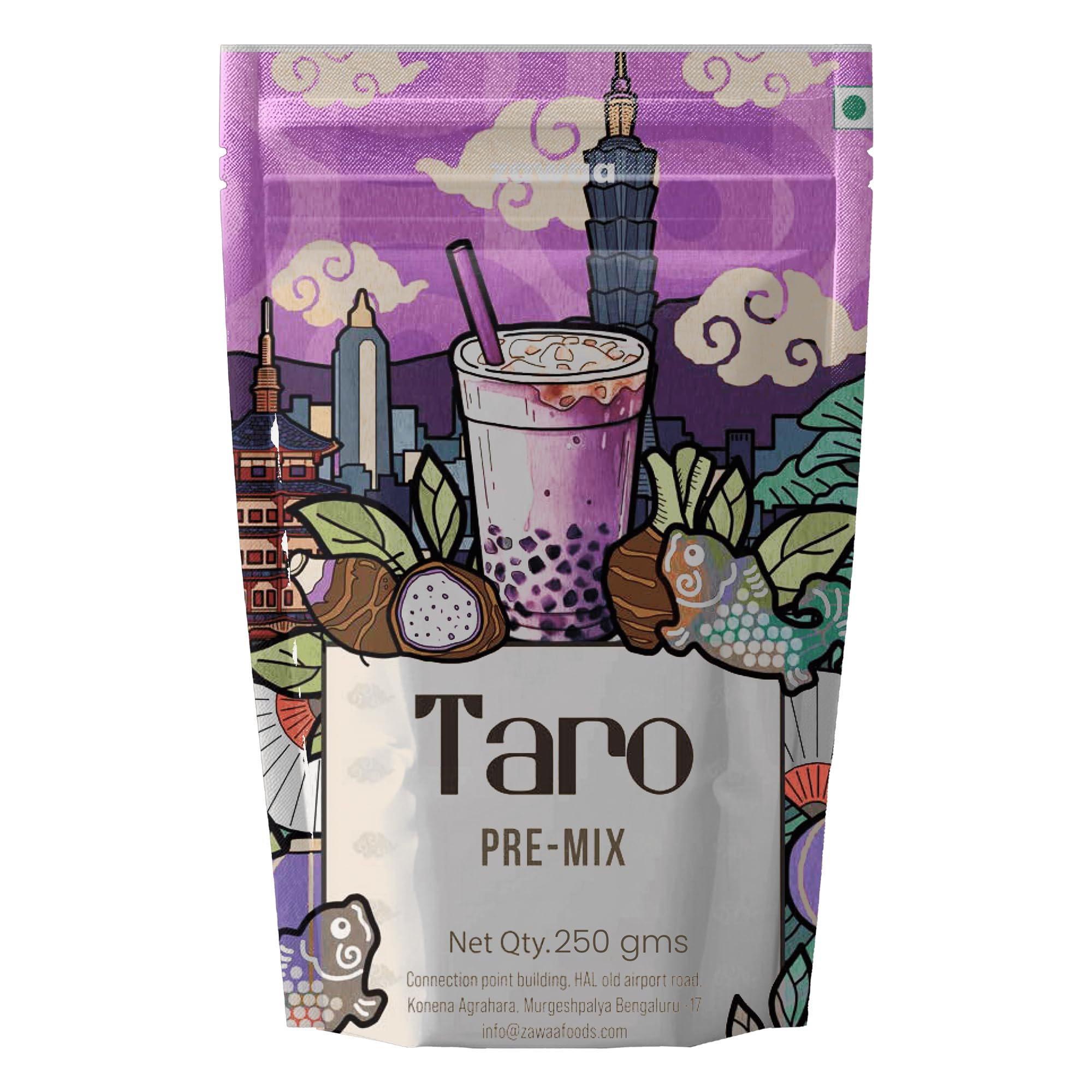 ZAWAA Foods Taro Powder 250g | Gluten Free | Bubble Tea Popping bursting Boba Pearls | Perfect for Ice-cream, Bubble boba tea, smoothies, falooda, puddings, cakes, Froyo, Milkshake, Coffee- Hot & Cold Milk