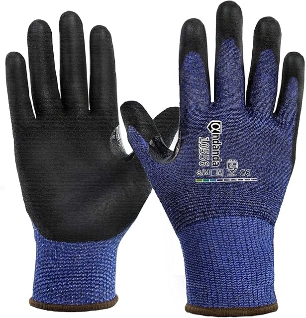 ANDANDA Level 5 Safety Work Gloves, Work Gloves Provide Strong Grip, Industrial-Grade Work Gloves Suitable for Construction Glass Manufacturing, Machinery, 1 Pair 