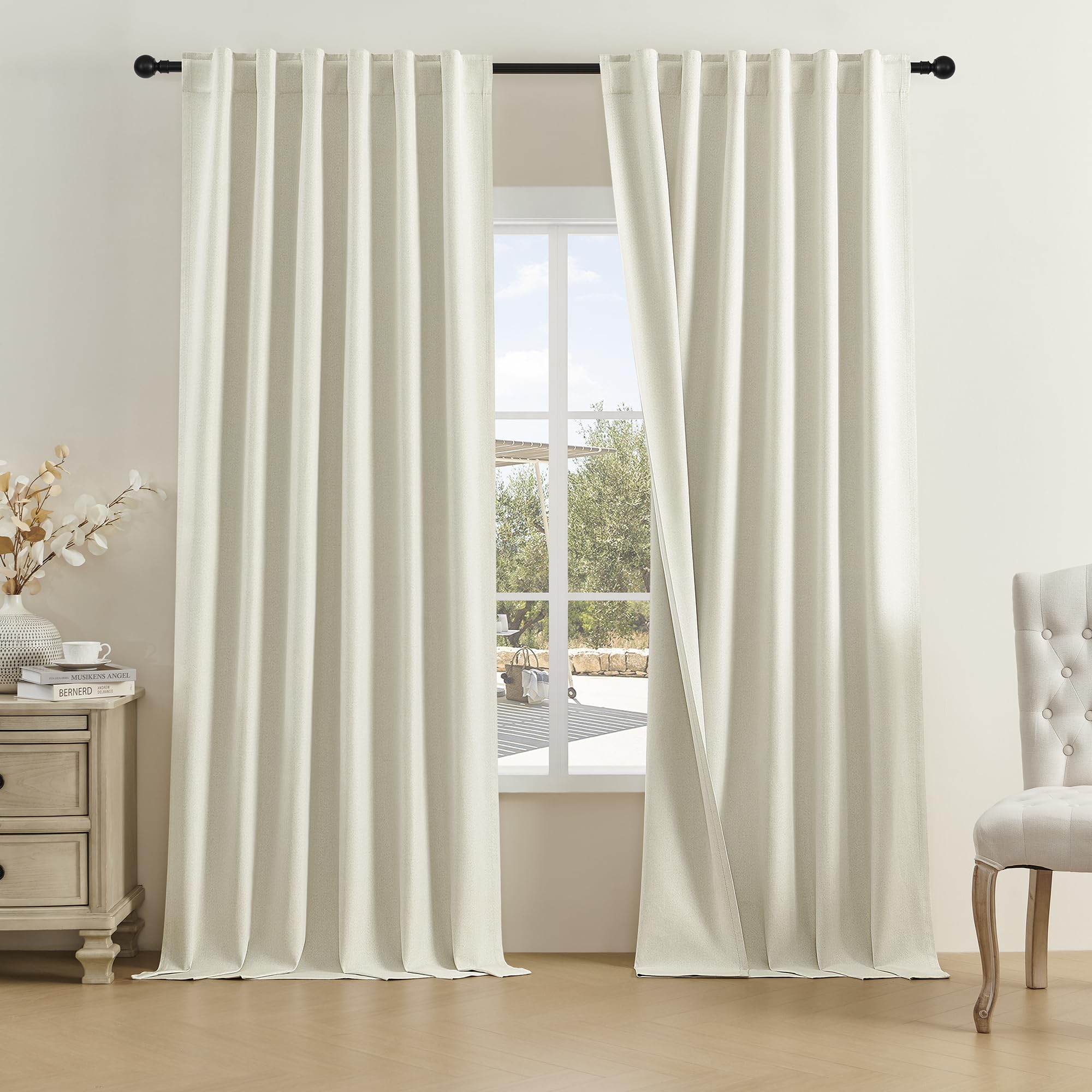 DUALIFE 2 extra Lange Leinen-Vorhänge, Länge 332 cm, mit Schlaufe auf der Rückseite, verdunkelnd, hoch, vom Boden bis zur Decke, 2-stöckige Vorhänge für Terrasse, Schiebetür, Villa, Flur, Theater, 30