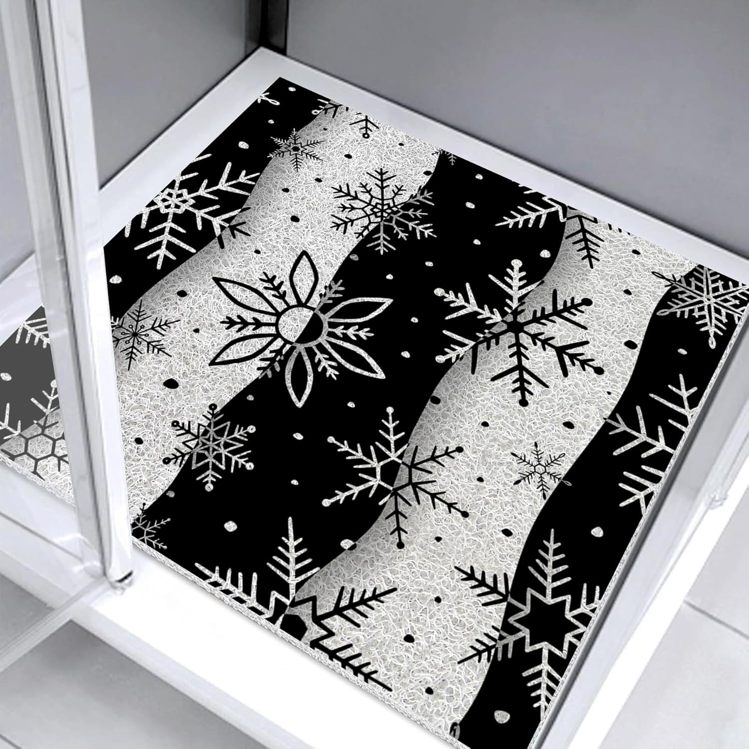 Non-Slip Shower Mat Bathtub Mat,Plaid Snowflake Soft on Feet PVC Loofah Shower for Bathroom Wet Area No Suction Cup Comfort Rugs Bathroom Accessories (50x90cm/19.69x35.43in,Black and White)