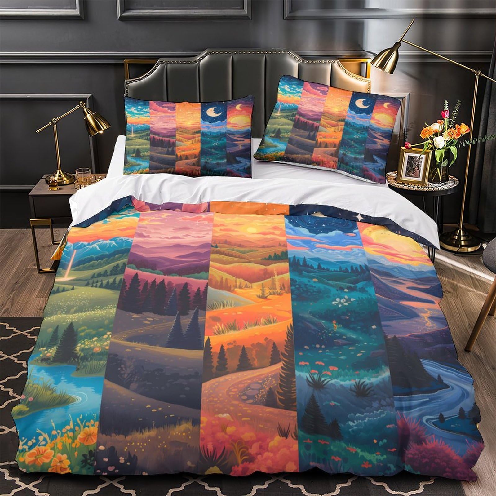 Housse de couette paysage coucher du soleil pour chambre enfant et adulte déco nature
