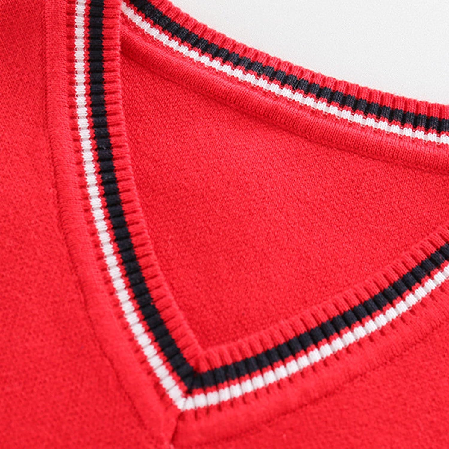 Oplxuo Boys Girls V Neck Knit Sweater Vest Striped Trim Sleeveless Pullover