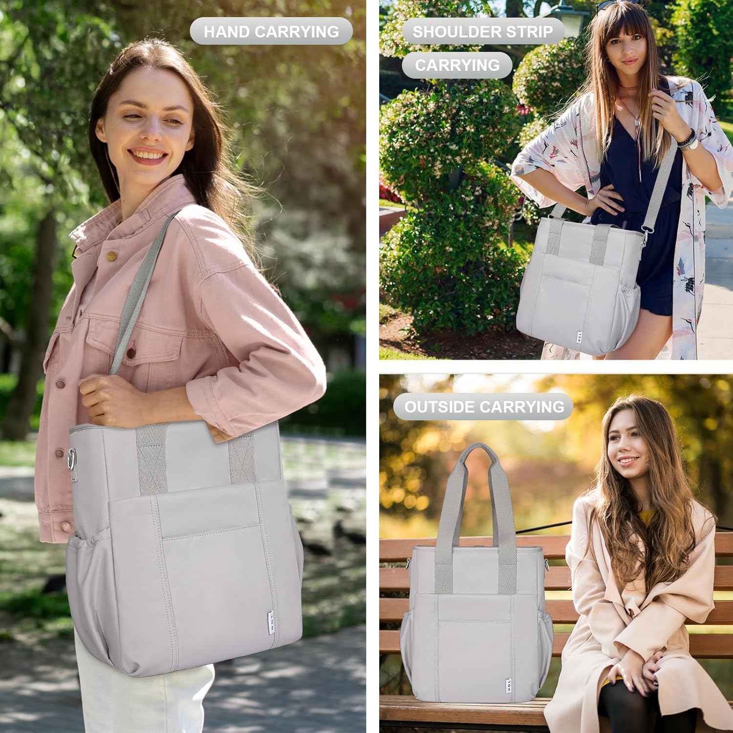 NOL Insulated Lunch Bag for Women, Large Spacious Lunch Tote Bag With Removable Adjustable Shoulder Strap with Multi Pockets, Leakproof Cooler Bag,Lightweight Nylon Waterproof Lunch Box For Work,Gray - Image 6