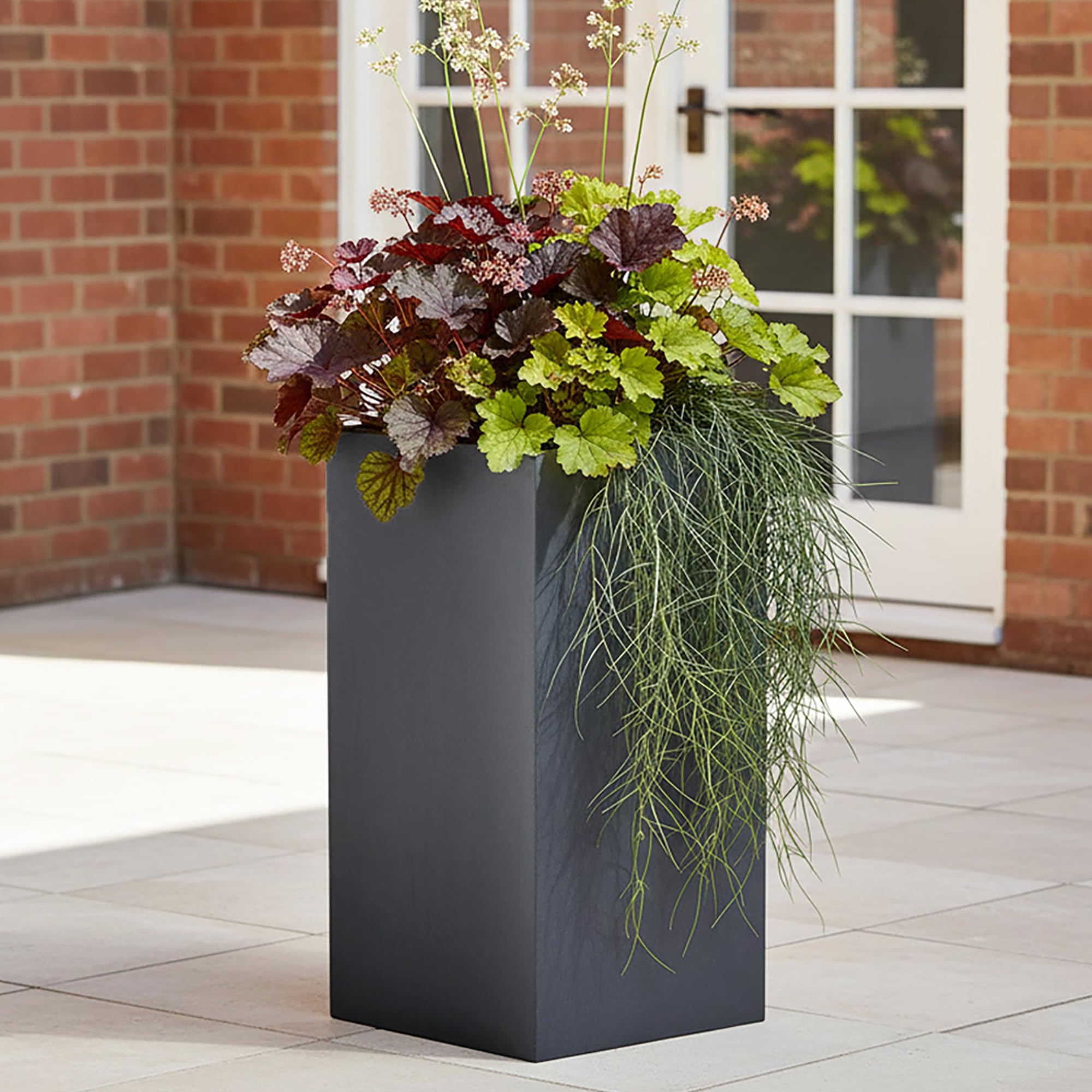 IDEALIST 70cm Tall Planter | Dark Grey Reinforced Stone Large Outdoor Plant Pot | Tall Square Planter with Drainage Holes L33.5 W33.5 H70.5 cm, 51 litres — image 1