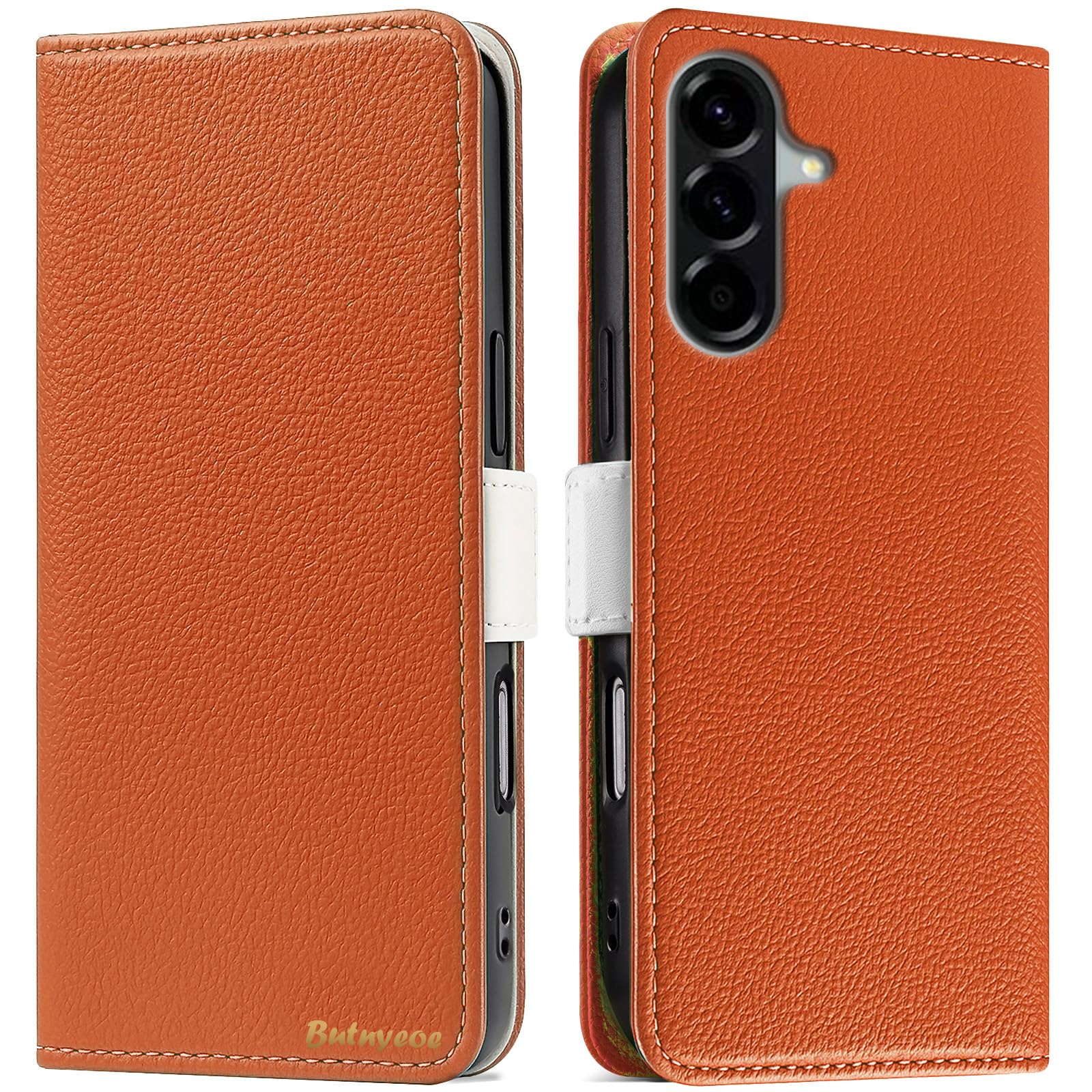 Butnyeoe Handyhülle für Samsung Galaxy A56 5G Klappbar Hülle,Litschi Textur Leder Wallet Schutzhülle Tasche Flip Cover Case,Magnetic Closure Klapphülle mit Kartenfach Standfunktion,Orange