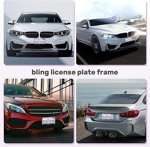 Vista 77 de Paquete de 2 marcos brillantes para matrícula, cubierta de matrícula de automóvil con diamantes de imitación brillantes para mujer, accesorios