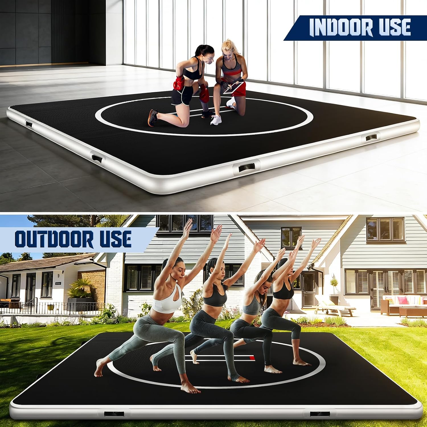Inflatable Wrestling Mat, Portable PVC Training Mats for Home, Outdoor or Indoor, Martial Arts Mat 4inch Thick with Pump & Carry Bag, Durable Exercise Pad for BJJ, Grappling, Judo, Boxing, Yoga, MMA