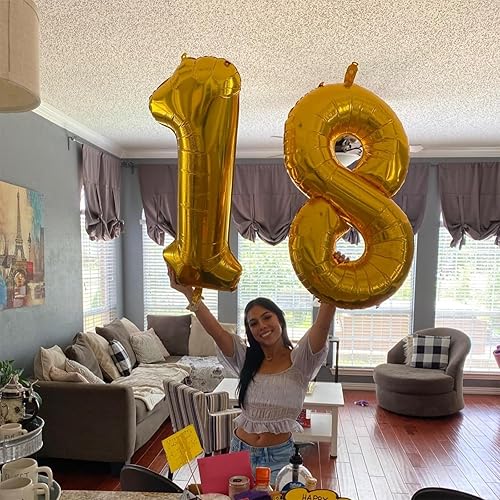 Miniatura 4 de Globos de cumpleaños de 80 años - Globo gigante dorado de Mylar de número 80, autoinflable, globos de helio para decoraciones de fiesta de