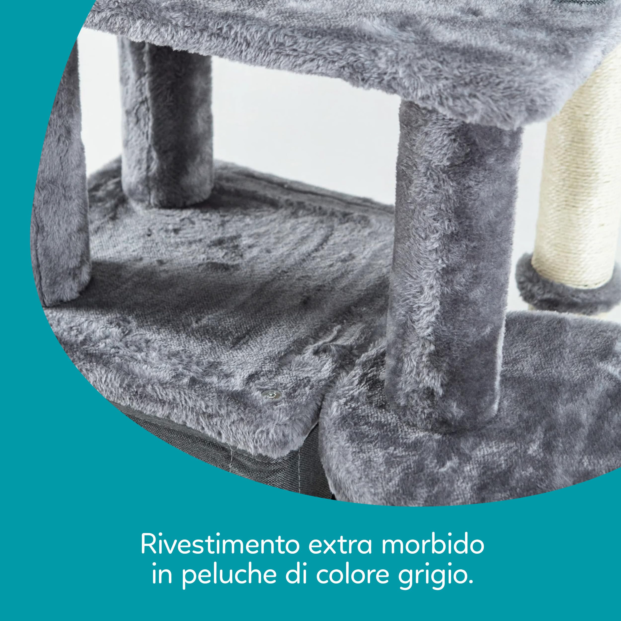 Aqpet Tiragraffi XL a Torre in Sisal e tessuto con Cucce per il riposo, Alto 125 cm per il massimo divertimento del tuo gatto, Colore Grigio