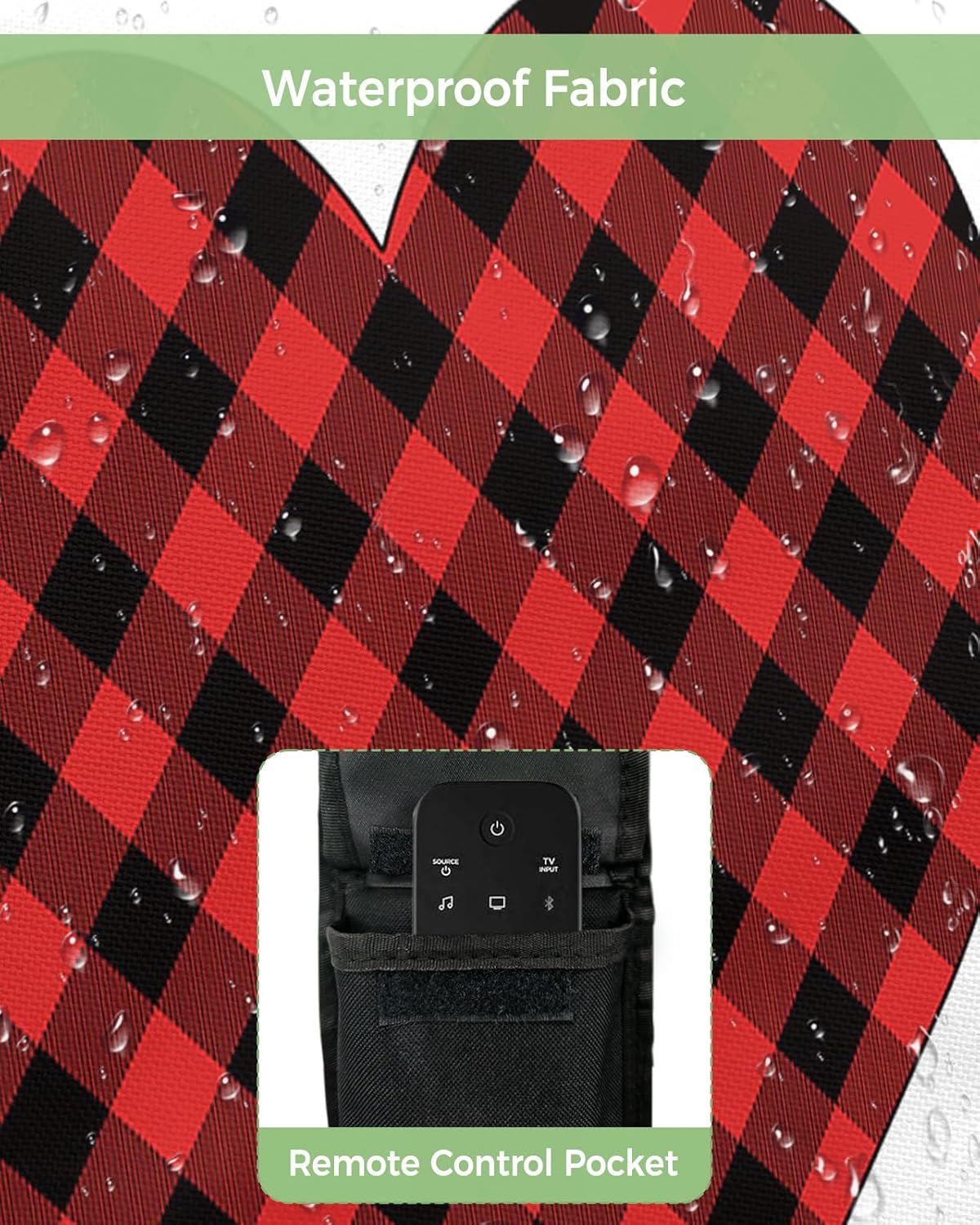 Outdoor TV Cover - Valentine's Day Red Plaid Love Heart Waterproof and Weatherproof 52"-55" LCD Movable Shield TV Display Screen Protector Outside Television Covers