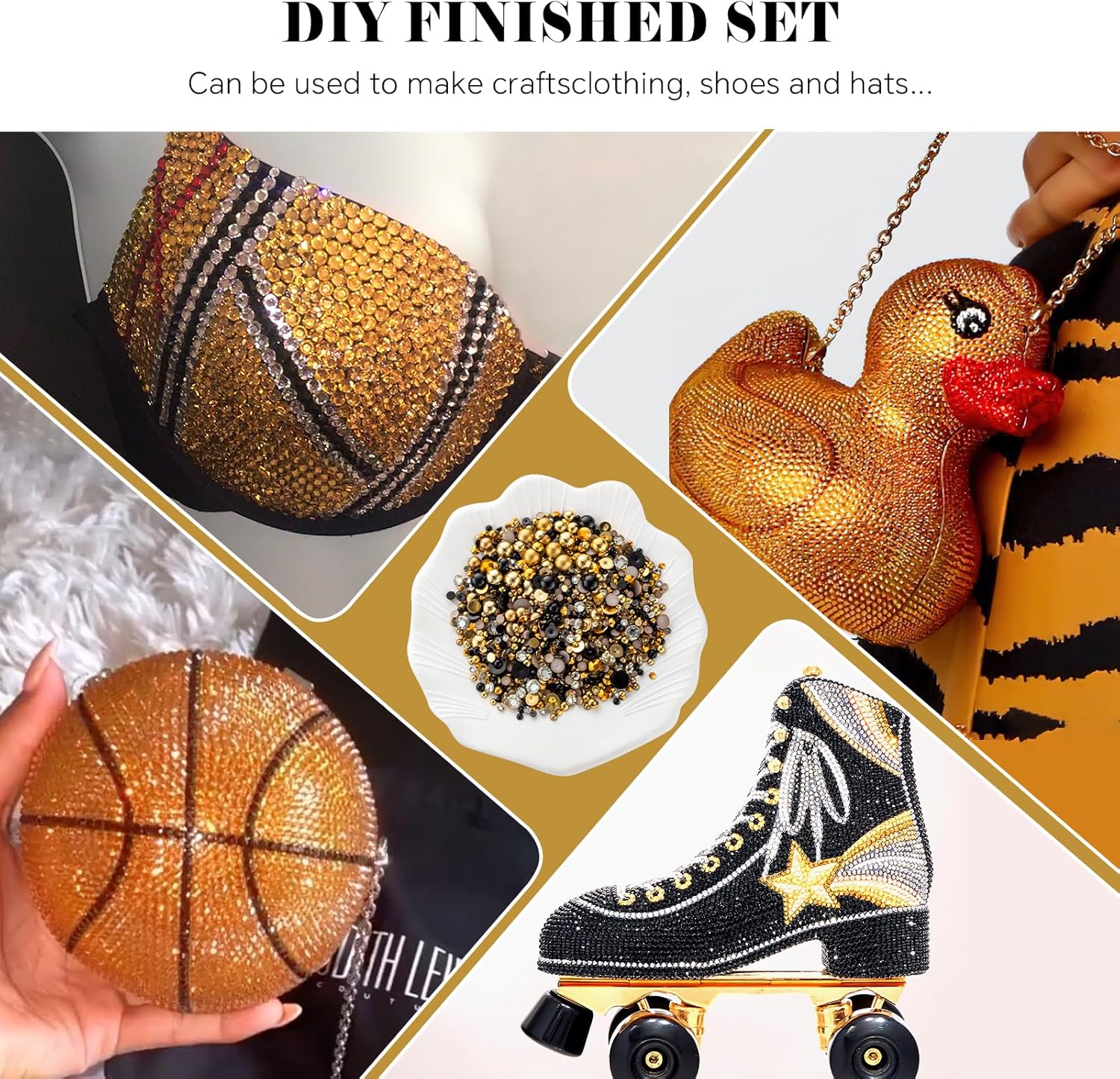 3929Pcs Black Gold Pearls Rhinestones for Crafts Mixed Size 3mm-8mm AB Color Round Half Pearls Flatback Pearl Beads and Resin Rhinestones Set for Face Art - Image 3