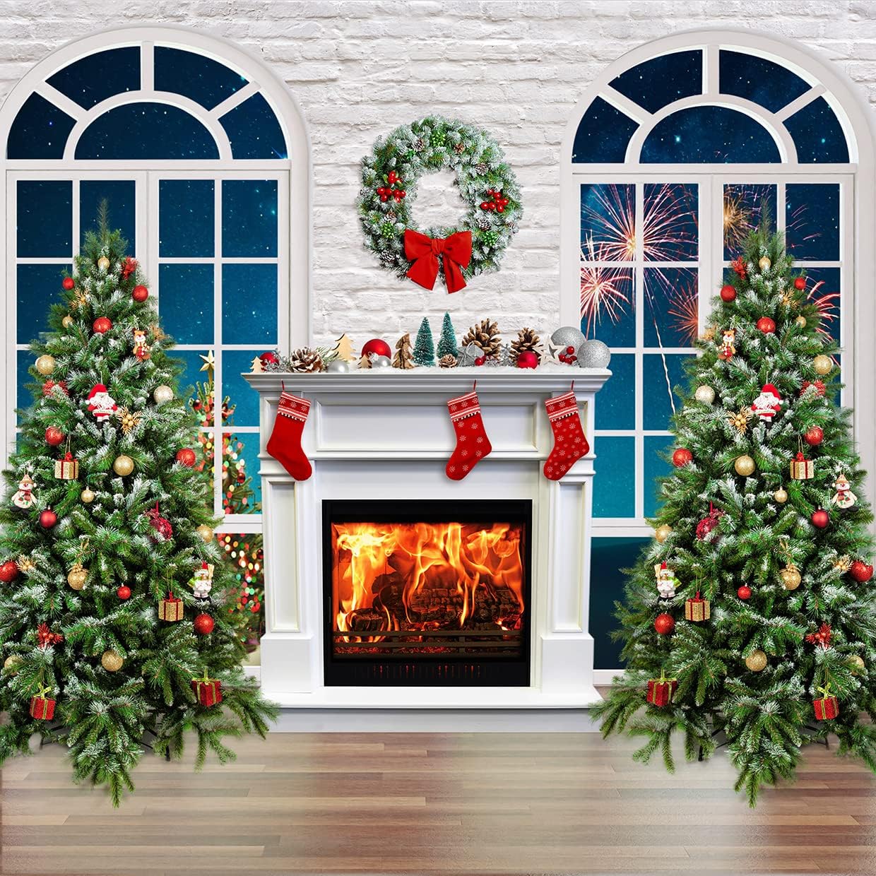 SJOLOON Christmas Backdrop for Photography with Socks Christmas Tree Backdrop for Family Gathering Party Supplies 12386(10x10FT)