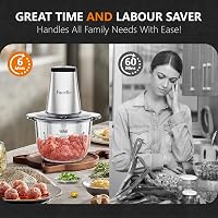 Facelle Elektromos Húsdaráló 2L Üvegtállal - 500W Konyhai Aprító 4 Pengével Húshoz, Zöldséghez, Gyümölcshöz, Bébiételhez 6