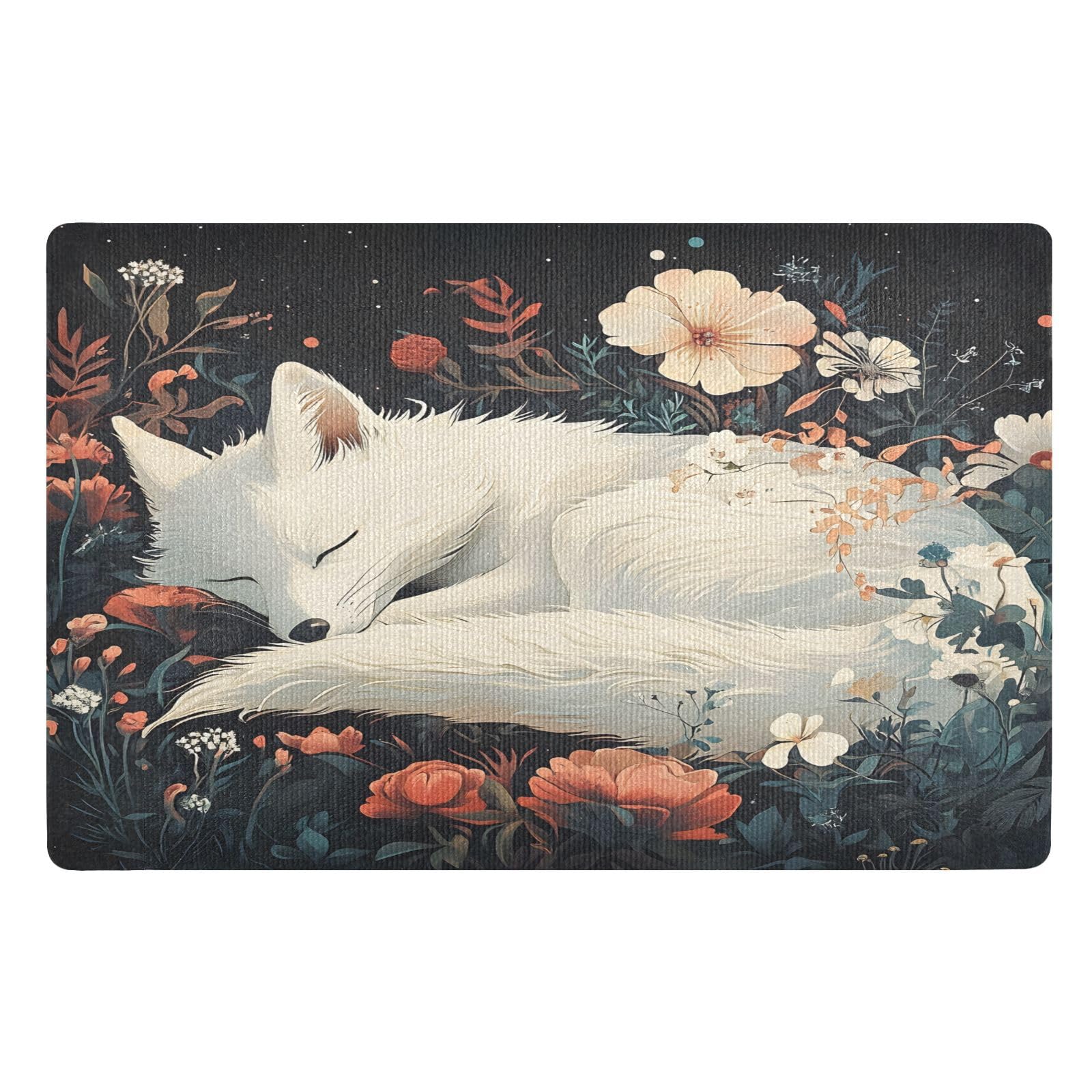 Tapis antidérapant absorbant lavable motif renard blanc pour sol propre