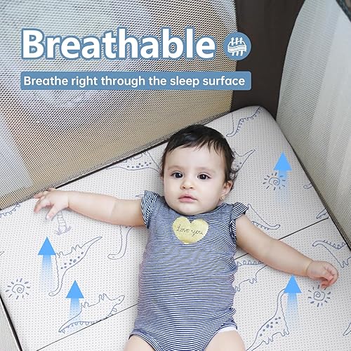 Miniatura 5 de Mochen Pack and Play - Cubrecolchón de espuma viscoelástica transpirable de 38 x 26 pulgadas, con funda extraíble de dinosaurios, colchón grueso