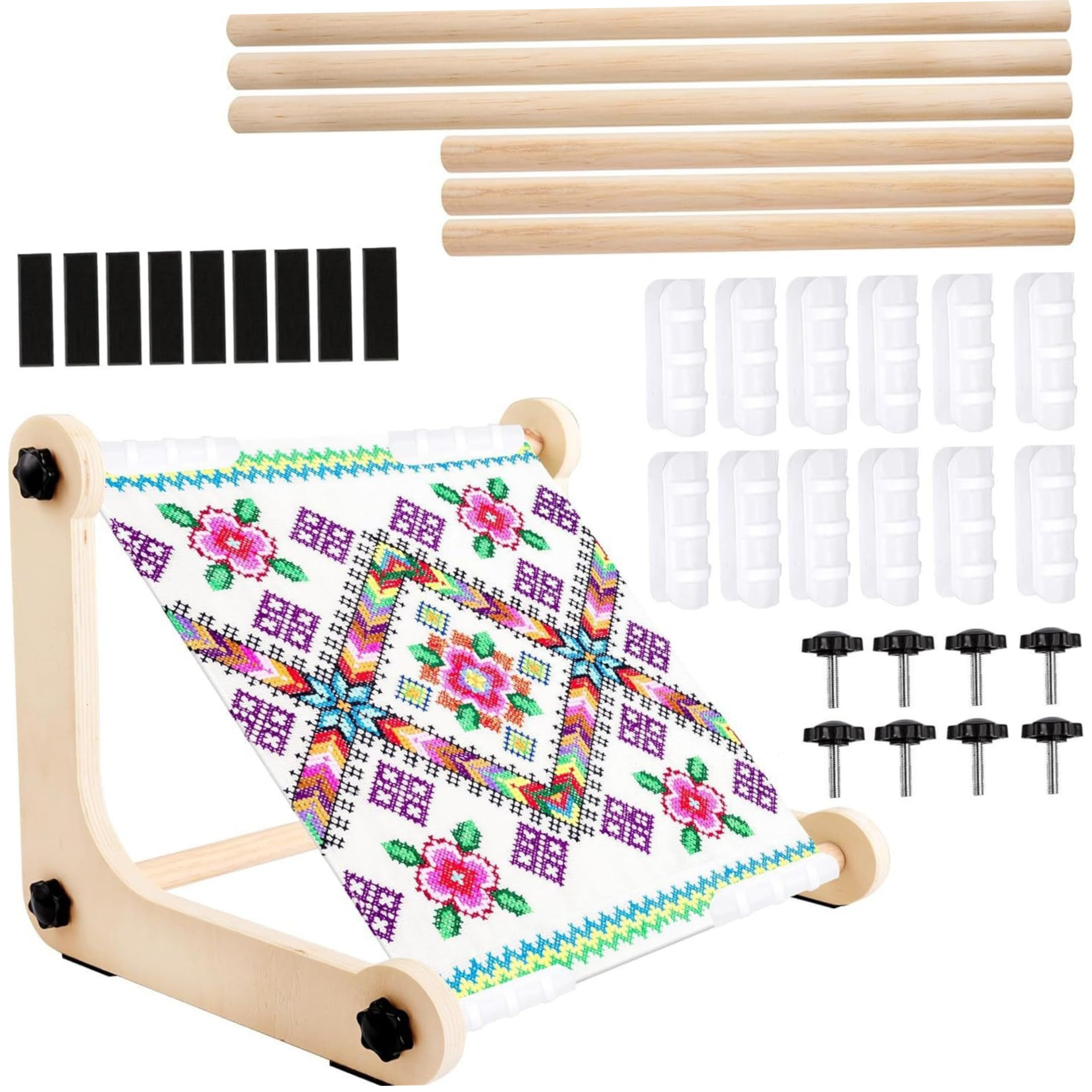 Ginwrek embroidery hoop stand Embroidery Frame, Adjustable Wood Frame & Stand Multi-size Hoop For Tabletop Or Lap, Fits 11.8 And 15.7 Inch Fabric